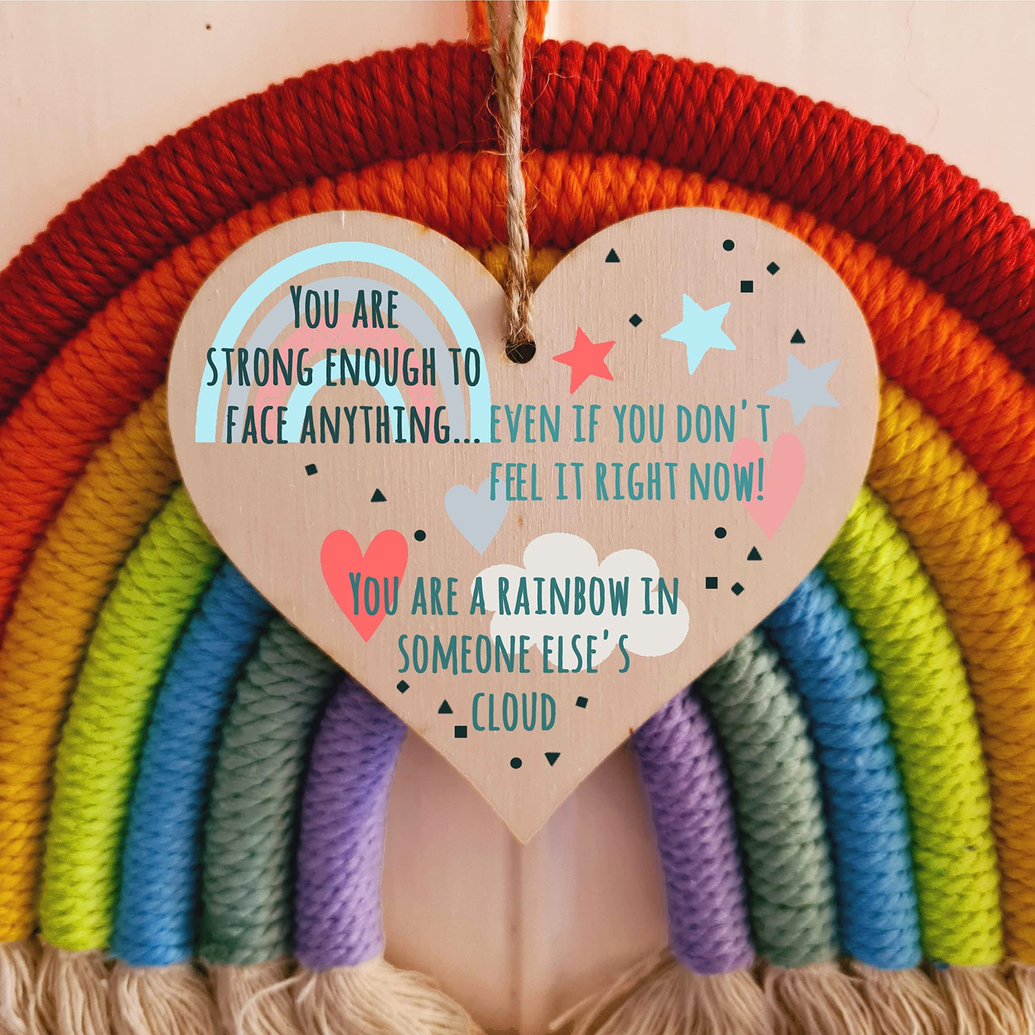 The Plum Penguin You Are Strong Enough to Face Anything Rainbow Inspirational Hanging Heart Wooden Decoration Gift Card Alternative