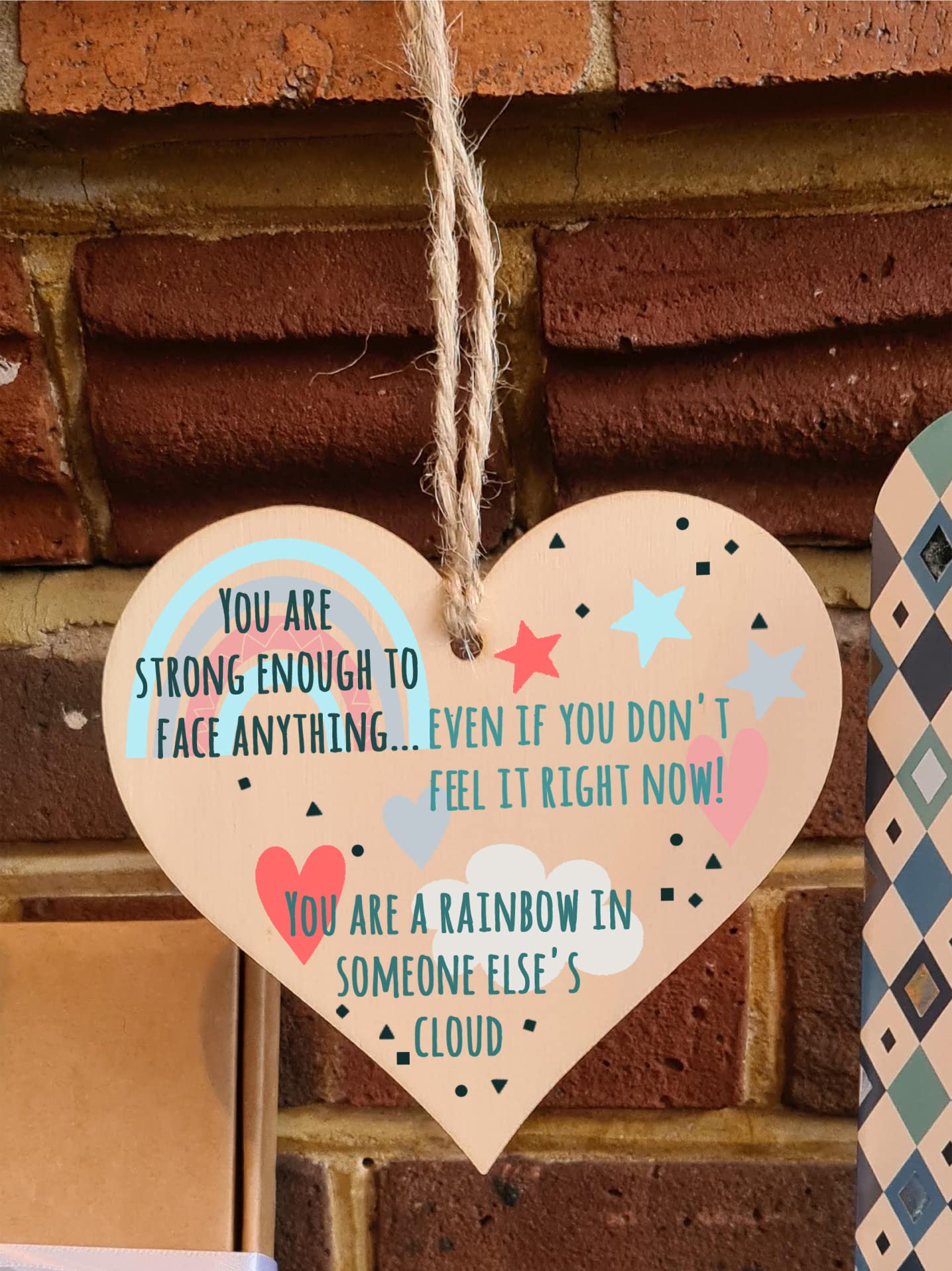 The Plum Penguin You Are Strong Enough to Face Anything Rainbow Inspirational Hanging Heart Wooden Decoration Gift Card Alternative