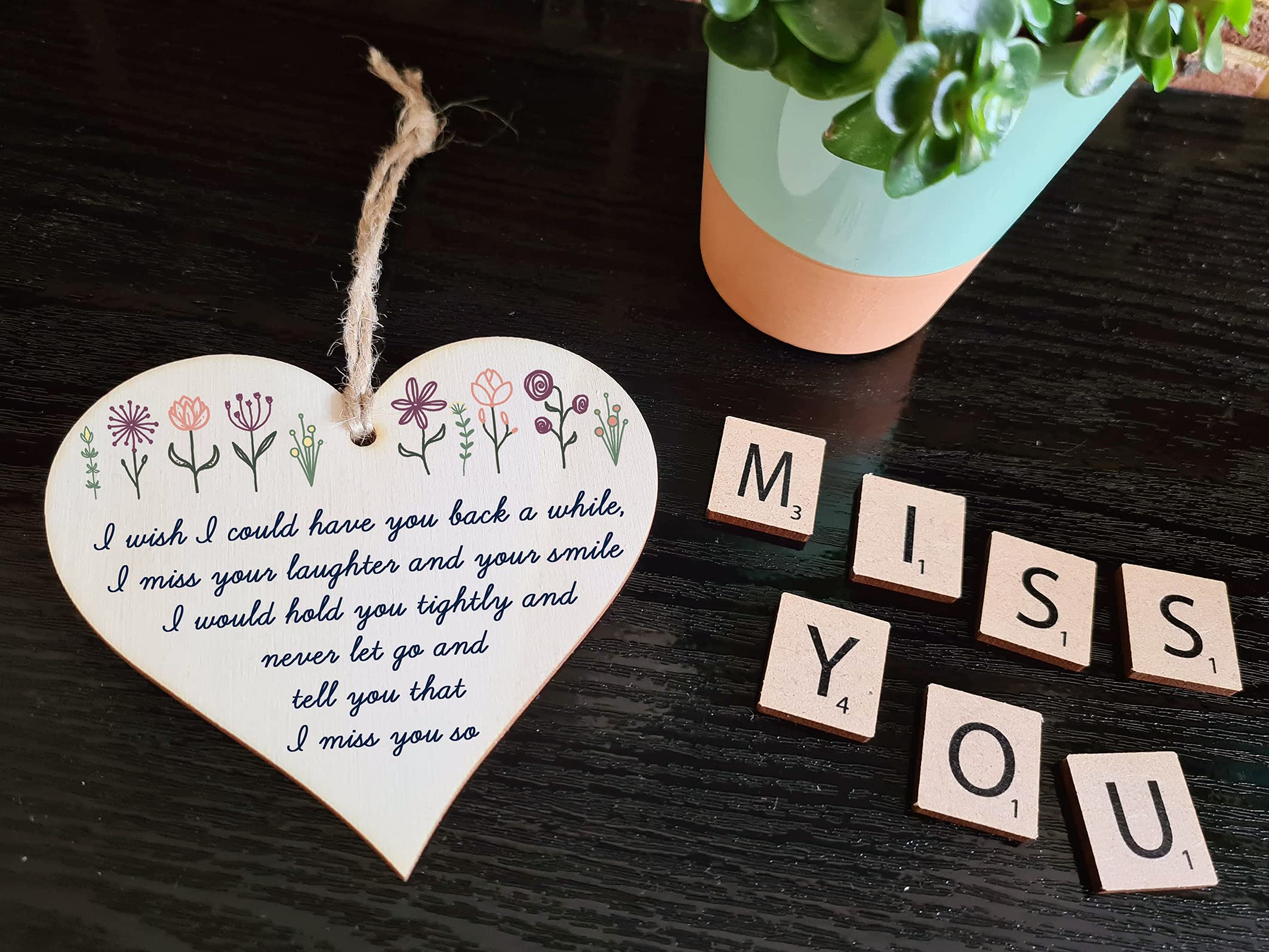 The Plum Penguin Handmade Wooden Hanging Heart Plaque Gift Miss Your Laughter Smile Hold Tight Bereavement In Memory Keepsake Wall Hanger