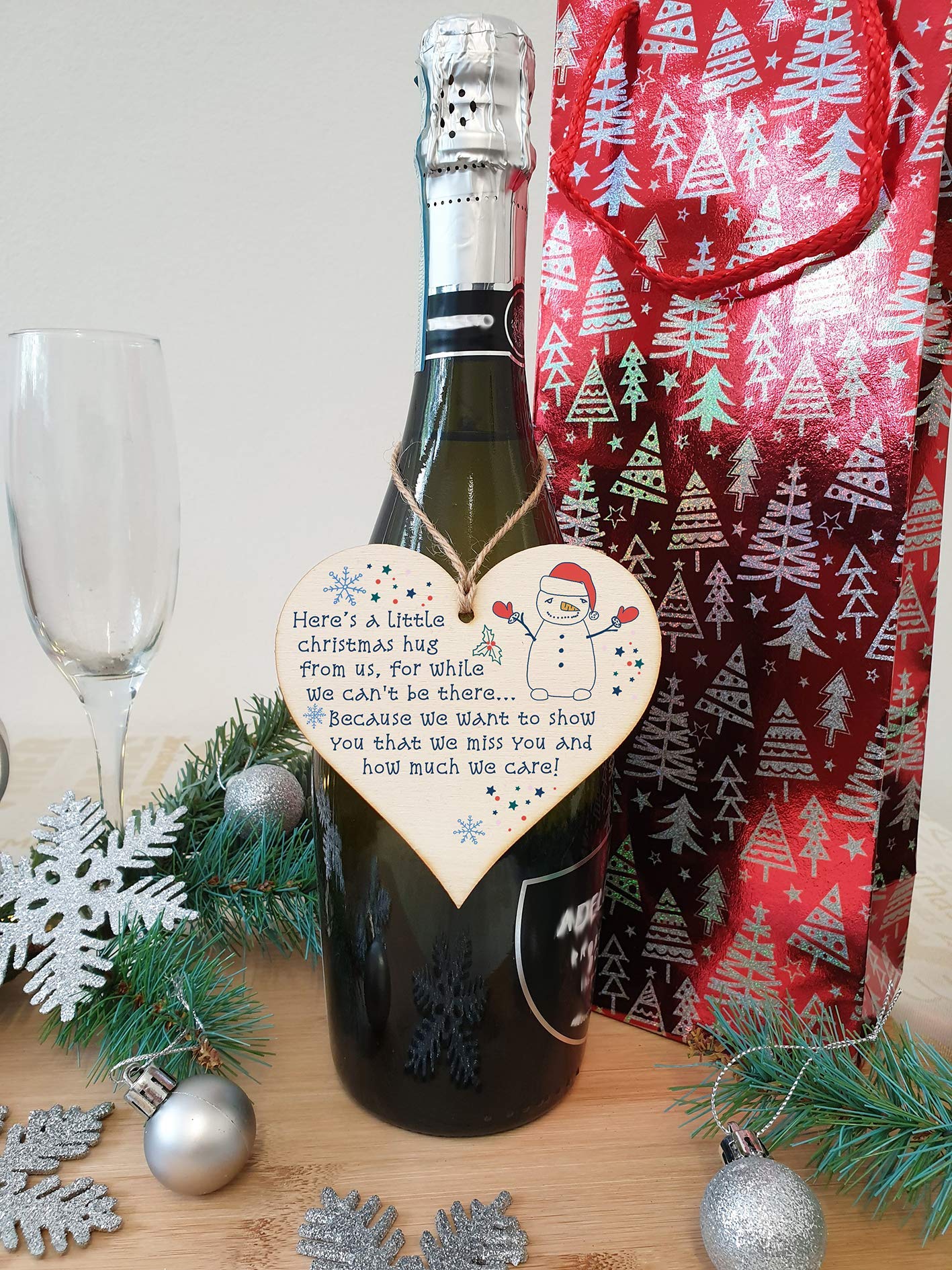 The Plum Penguin Handmade Wooden Hanging Heart Plaque Christmas Tree Bauble A Little Hug While We Can't Be There Card Alternative Long Distance Family Friends