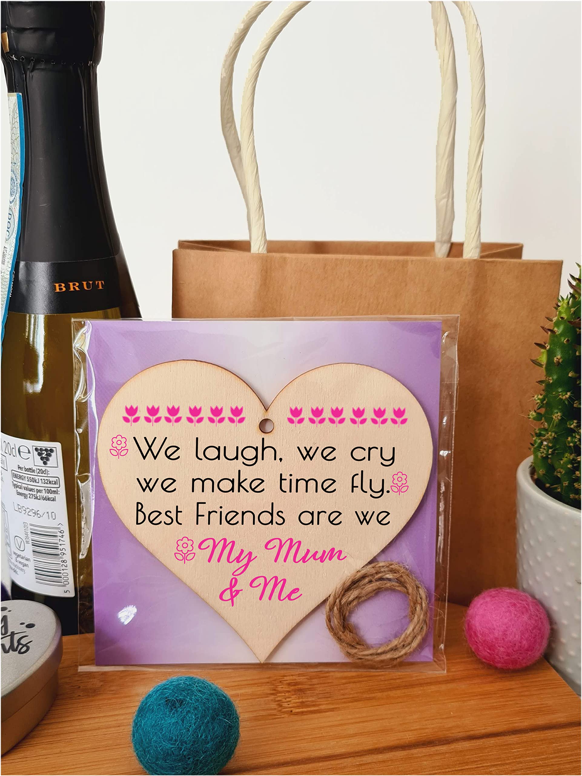 Handmade Wooden Hanging Heart Plaque Gift for Mum and Daughters Best Friends Loving Thoughtful Present