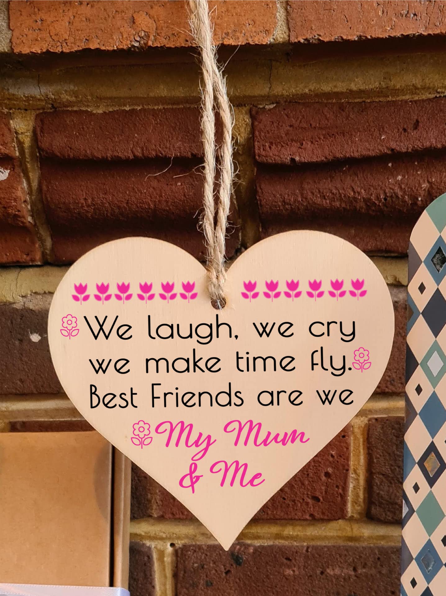 Handmade Wooden Hanging Heart Plaque Gift for Mum and Daughters Best Friends Loving Thoughtful Present