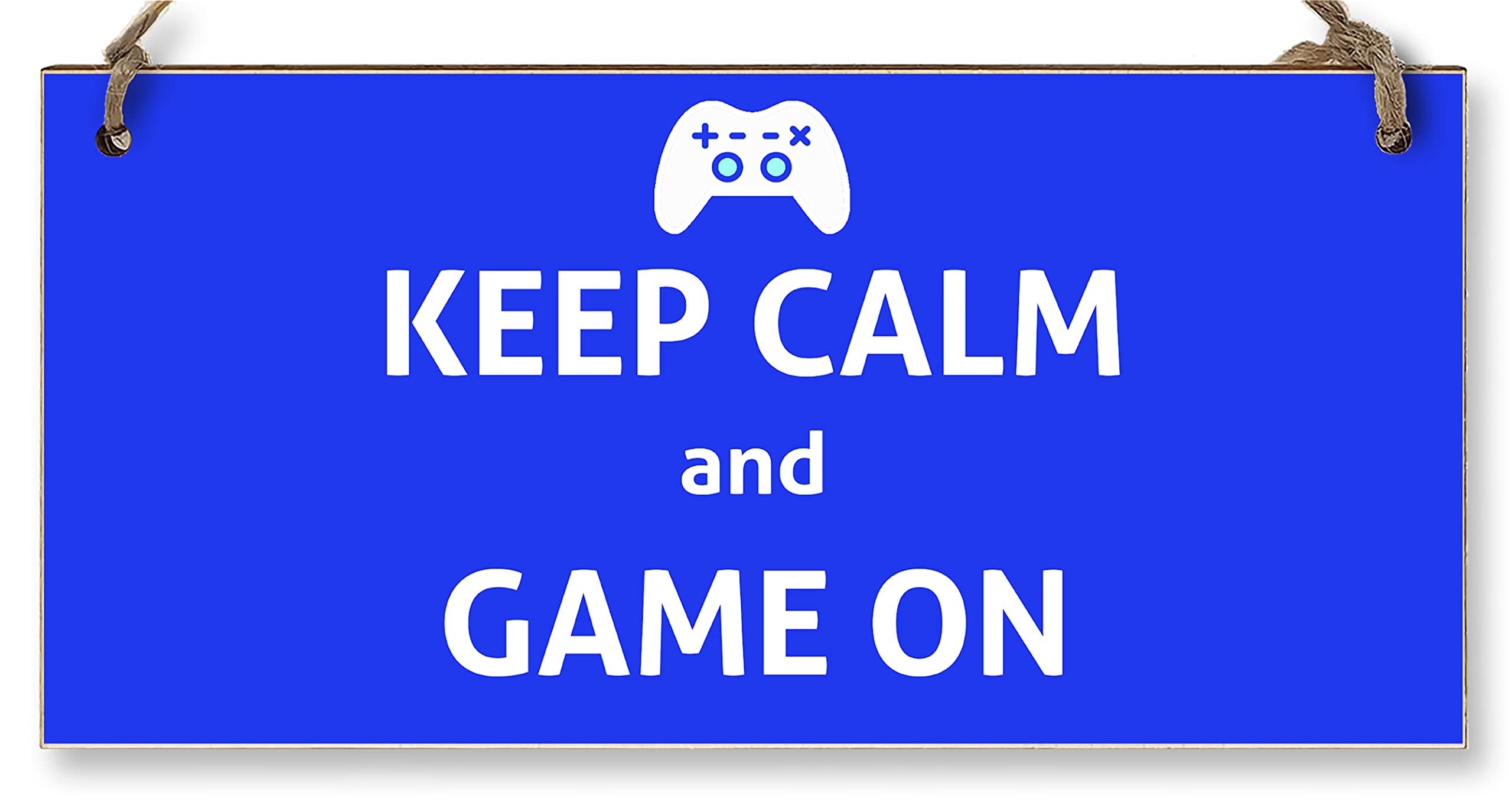 The Plum Penguin Handmade Wooden Hanging Wall Plaque Keep Calm and Game On Novelty Gift Gamers Computer Game Fans Man Cave Sign