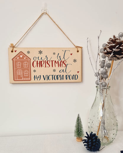 Our 1st Christmas at Personalised Family New Home Decorative Xmas Sign Handmade Wooden Hanging Wall Plaque Gift