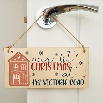 Our 1st Christmas at Personalised Family New Home Decorative Xmas Sign Handmade Wooden Hanging Wall Plaque Gift