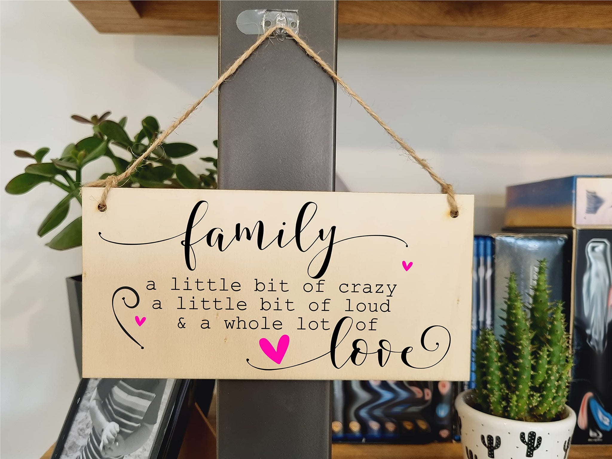 The Plum Penguin Handmade Wooden Hanging Wall Plaque Family A Little Bit Crazy Loud Love Decorative Sentimental Sign Gift Family
