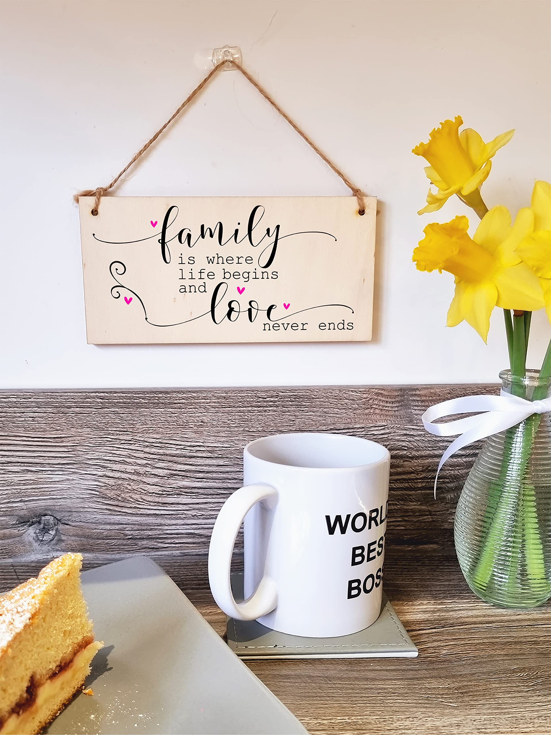 The Plum Penguin Handmade Wooden Hanging Wall Plaque Family Where Life Begins Love Never Ends Decorative Sentimental Sign Gift Family