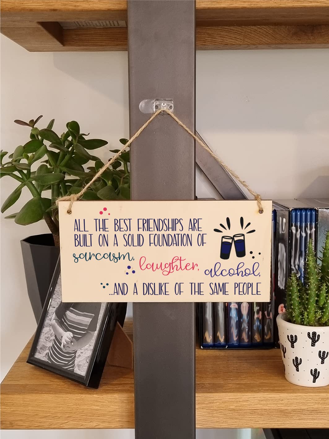 The Plum Penguin Handmade Wooden Hanging Wall Plaque Best Friendships Built On Laughter Alcohol Sarcasm Funny Gift for Friend