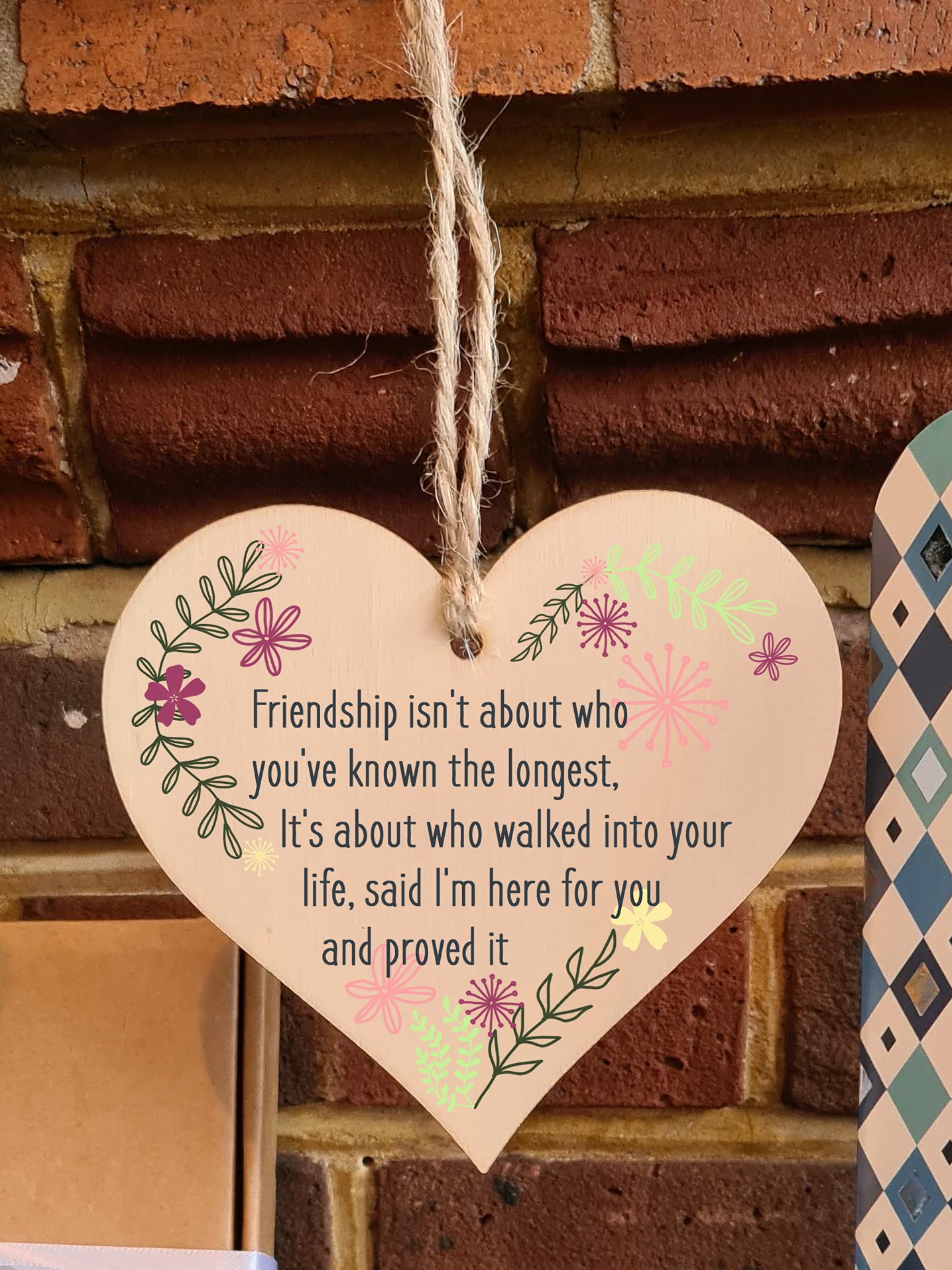The Plum Penguin Handmade Wooden Hanging Heart Plaque Gift Friend Here To Stay Friendship Wall Hanger Colleague Present Card Alternative