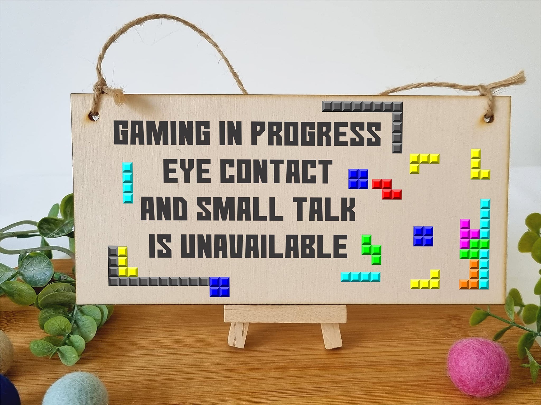 The Plum Penguin Handmade Wooden Hanging Wall Plaque Gaming In Progress Novelty Gift Gamers Computer Game Fans Man Cave Sign