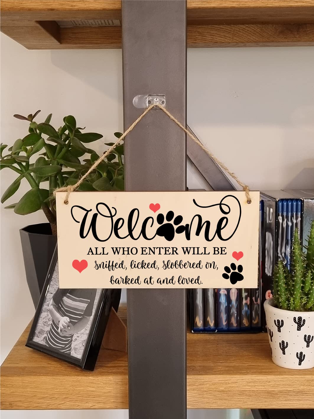 The Plum Penguin Welcome All Who Enter Sniffed Barked Licked Loved Funny Handmade Wooden Hanging Wall Plaque Pet Dog Lovers Gift