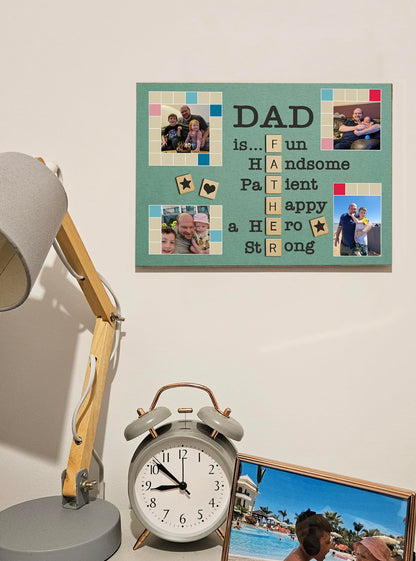 Personalised Dad Photo Gift from Kids Father's Day Memories Birthday Christmas Celebrate Custom Large Wooden Plaque for Best Dad Grandad