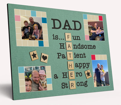 Personalised Dad Photo Gift from Kids Father's Day Memories Birthday Christmas Celebrate Custom Large Wooden Plaque for Best Dad Grandad