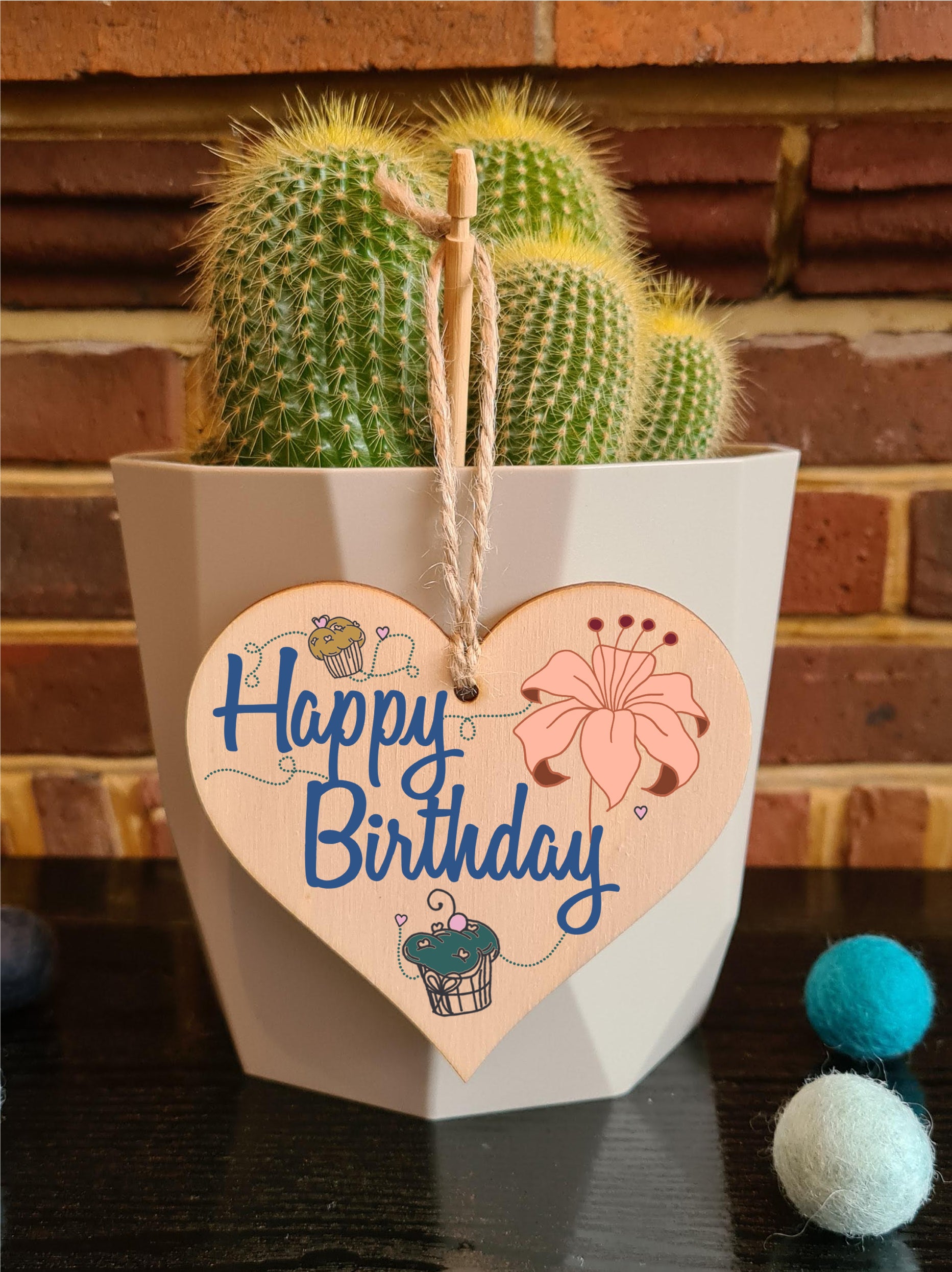 Happy Birthday Floral Rustic Style Party Hanging Heart Wooden Decoration Gift Card Alternative Women Mums