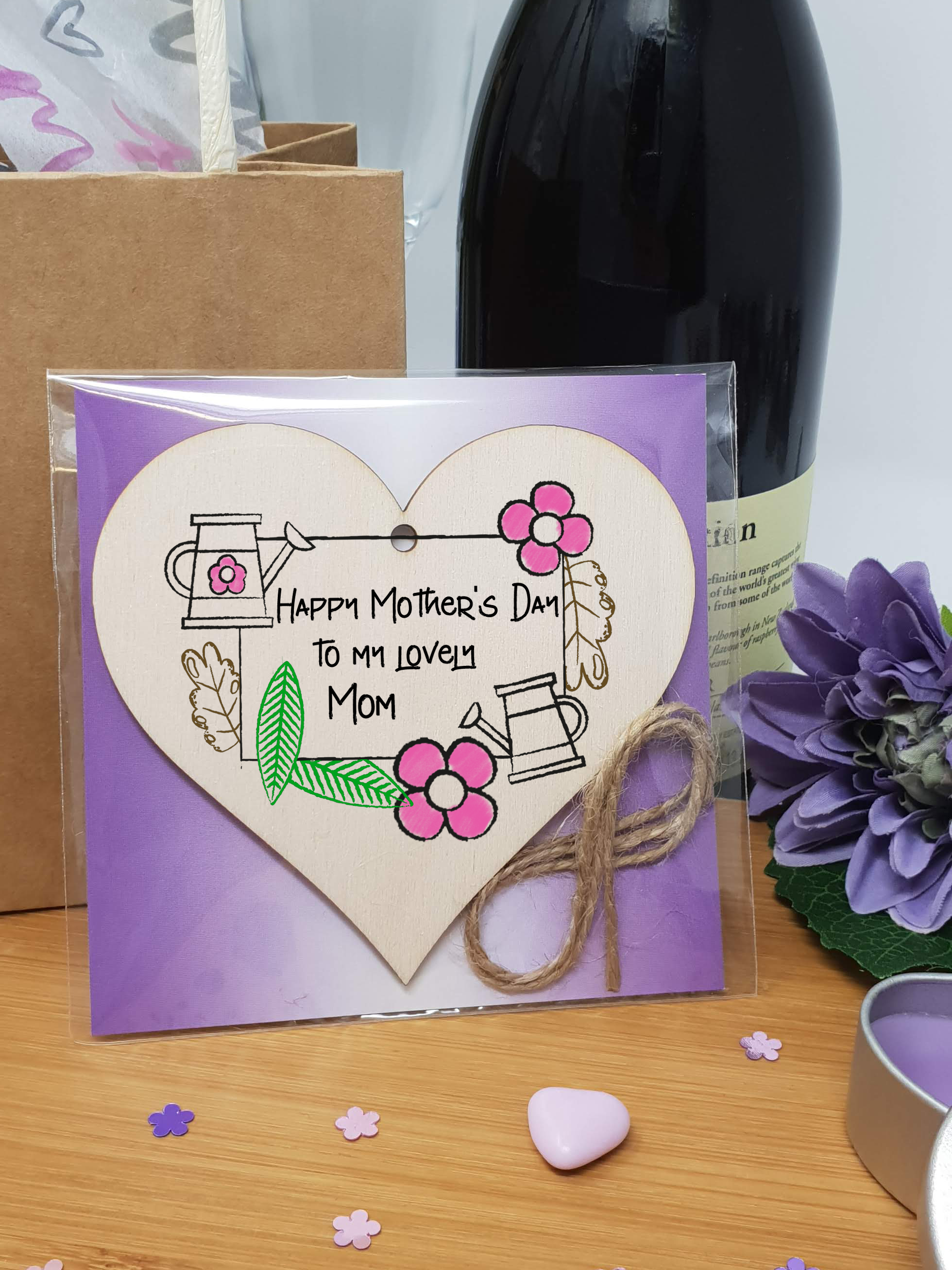Handmade Wooden Hanging Heart Plaque Mother's Day Gift perfect for lovely Moms special keepsake card alternative from children gardening flowers wall hanger for special parent