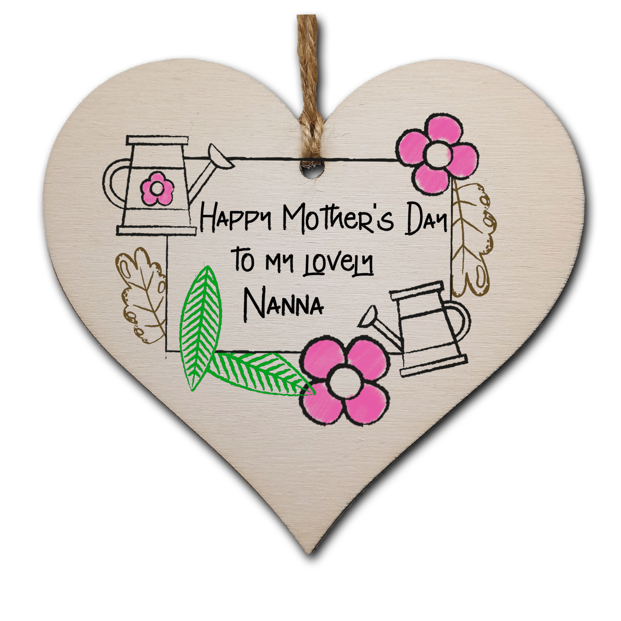 Handmade Wooden Hanging Heart Plaque Mother's Day Gift perfect for lovely Nannas special keepsake card alternative from grandchildren gardening flowers wall hanger for special grandparent