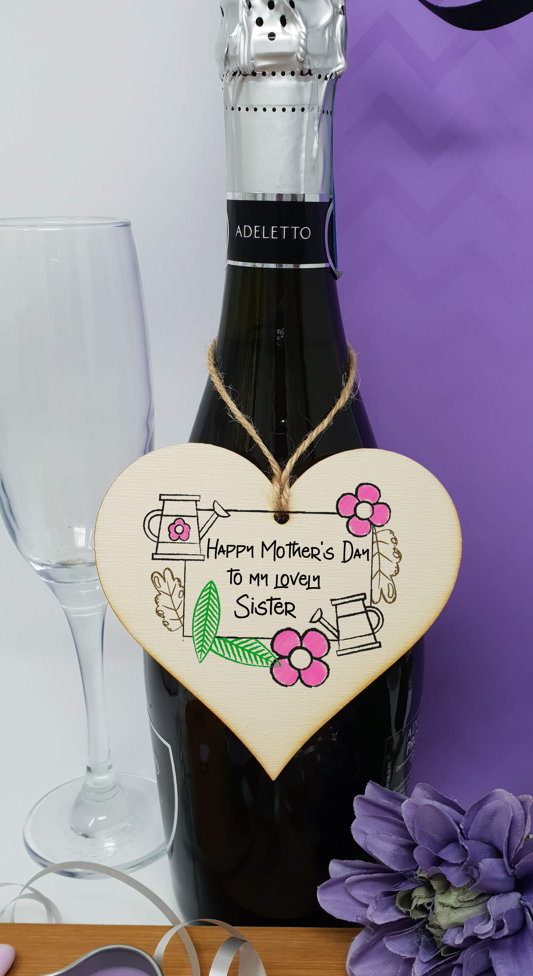 Handmade Wooden Hanging Heart Plaque Mother's Day Gift perfect for lovely Sisters special keepsake card alternative gardening flowers wall hanger for special sister