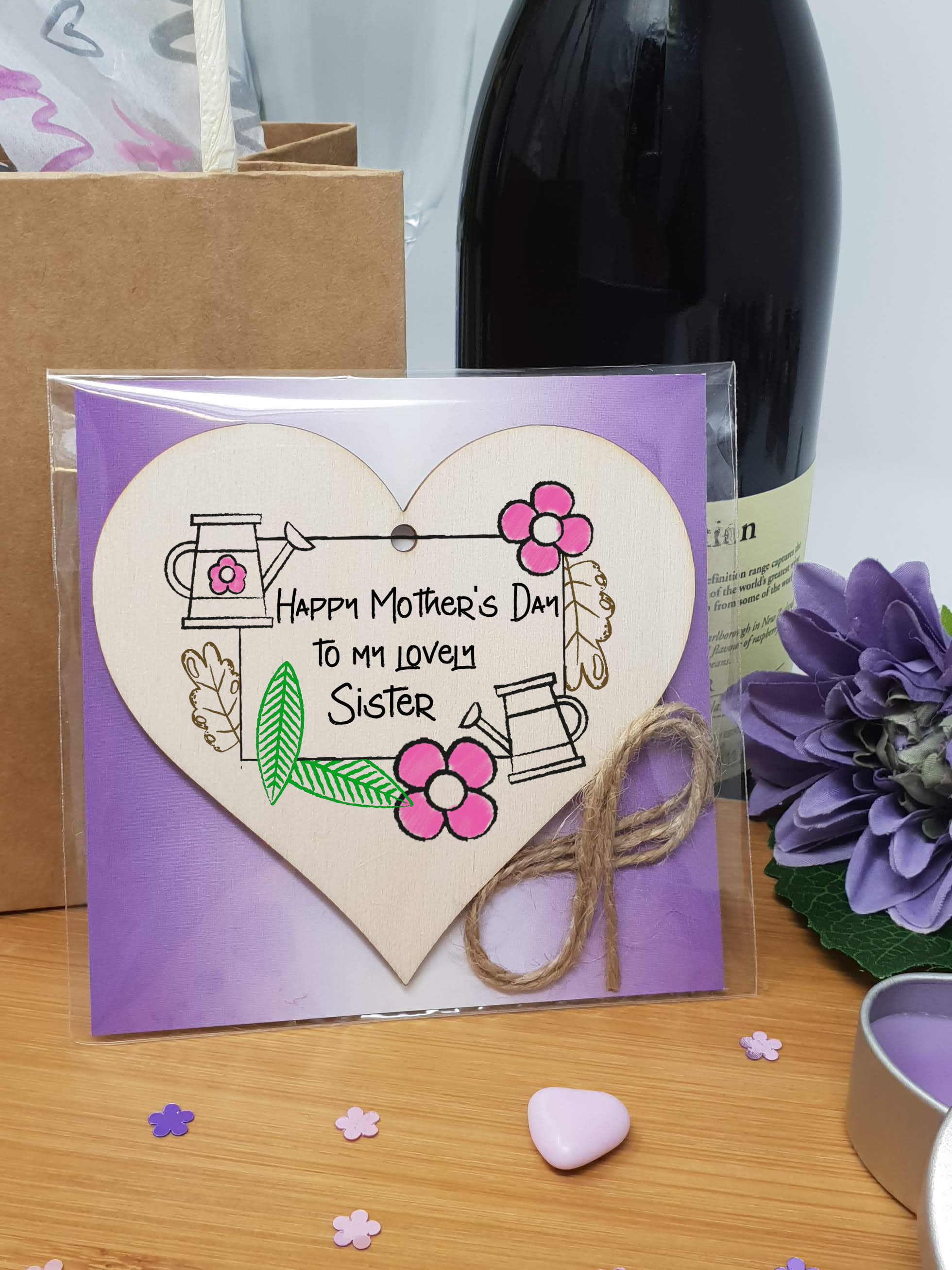 Handmade Wooden Hanging Heart Plaque Mother's Day Gift perfect for lovely Sisters special keepsake card alternative gardening flowers wall hanger for special sister