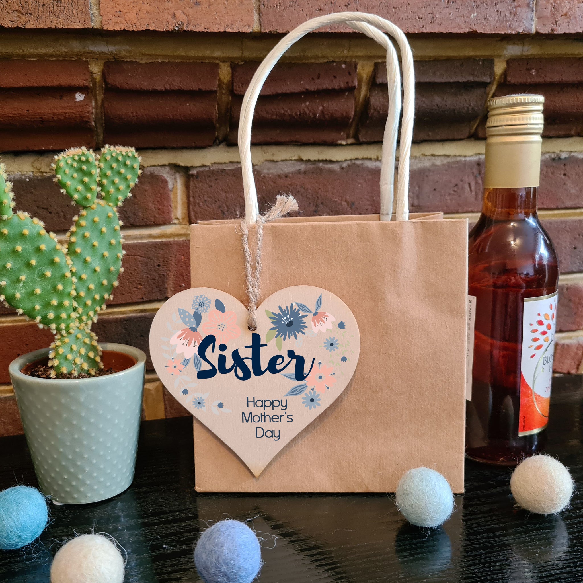 Handmade Wooden Hanging Heart Plaque Mother's Day Gift perfect for Sister stylish floral celebration card alternative from sister beautiful thoughtful keepsake