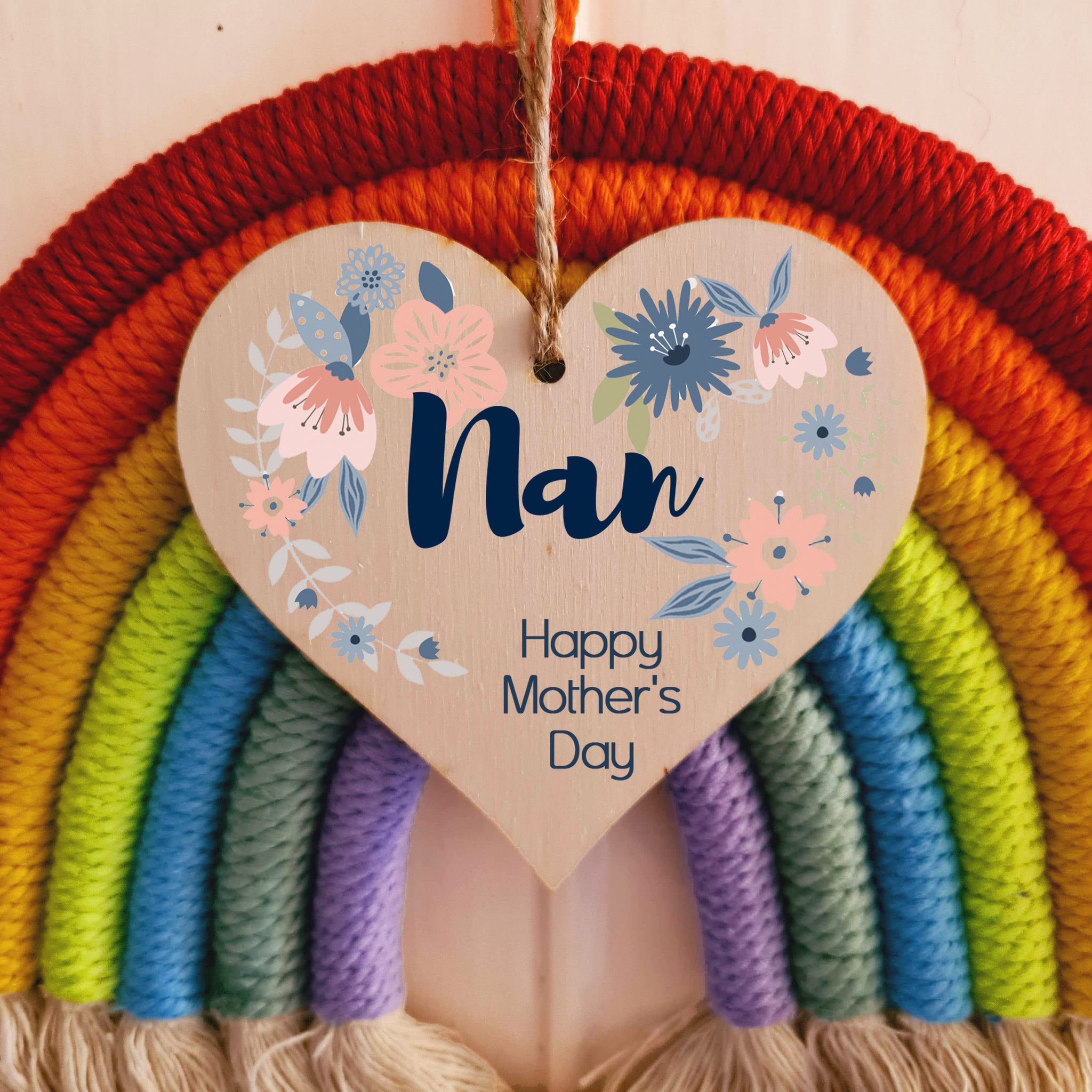 Handmade Wooden Hanging Heart Plaque Mother's Day Gift perfect for Nan stylish floral celebration card alternative from grandchildren beautiful thoughtful keepsake