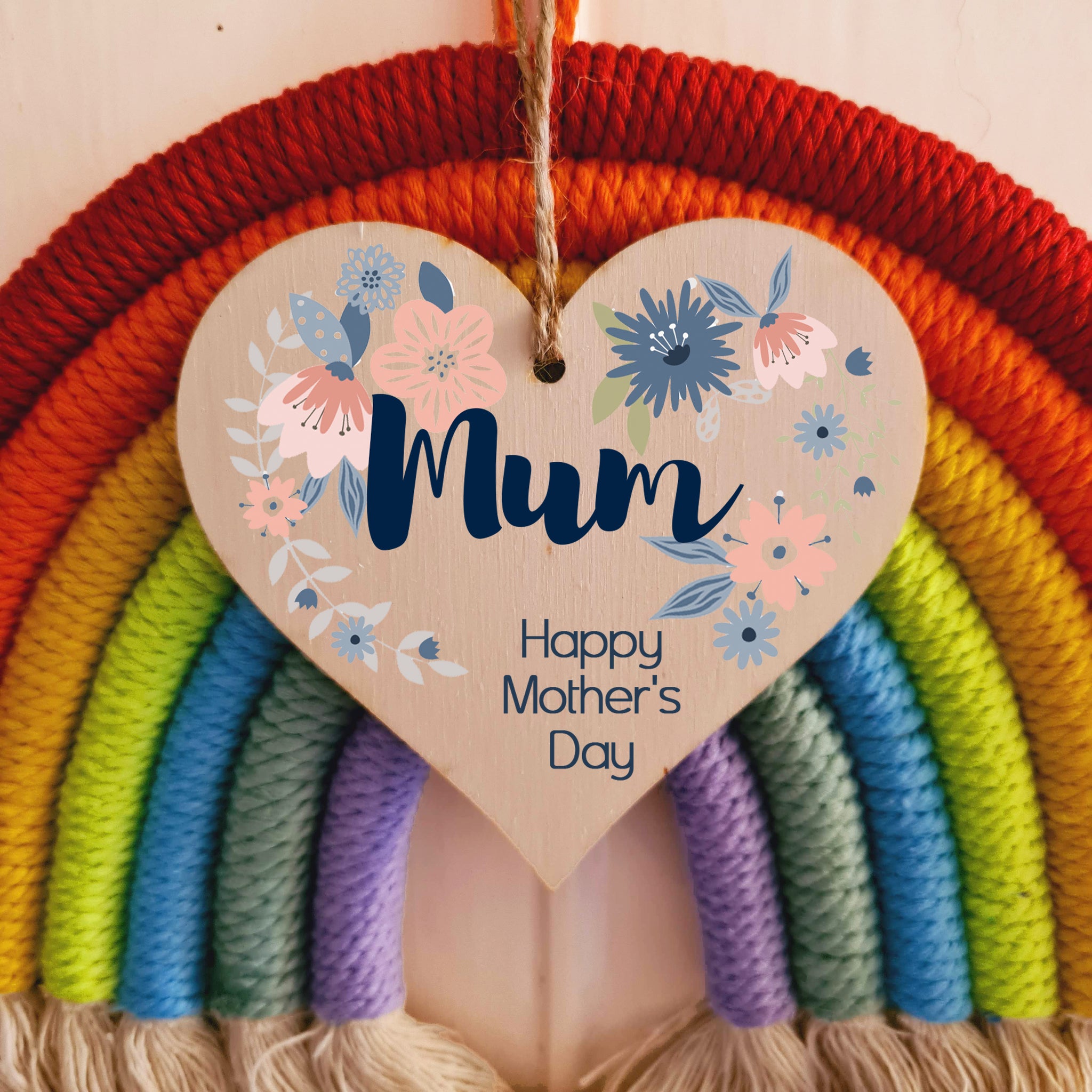 Handmade Wooden Hanging Heart Plaque Mother's Day Gift perfect for Mum stylish floral celebration card alternative from daughter son children beautiful thoughtful keepsake