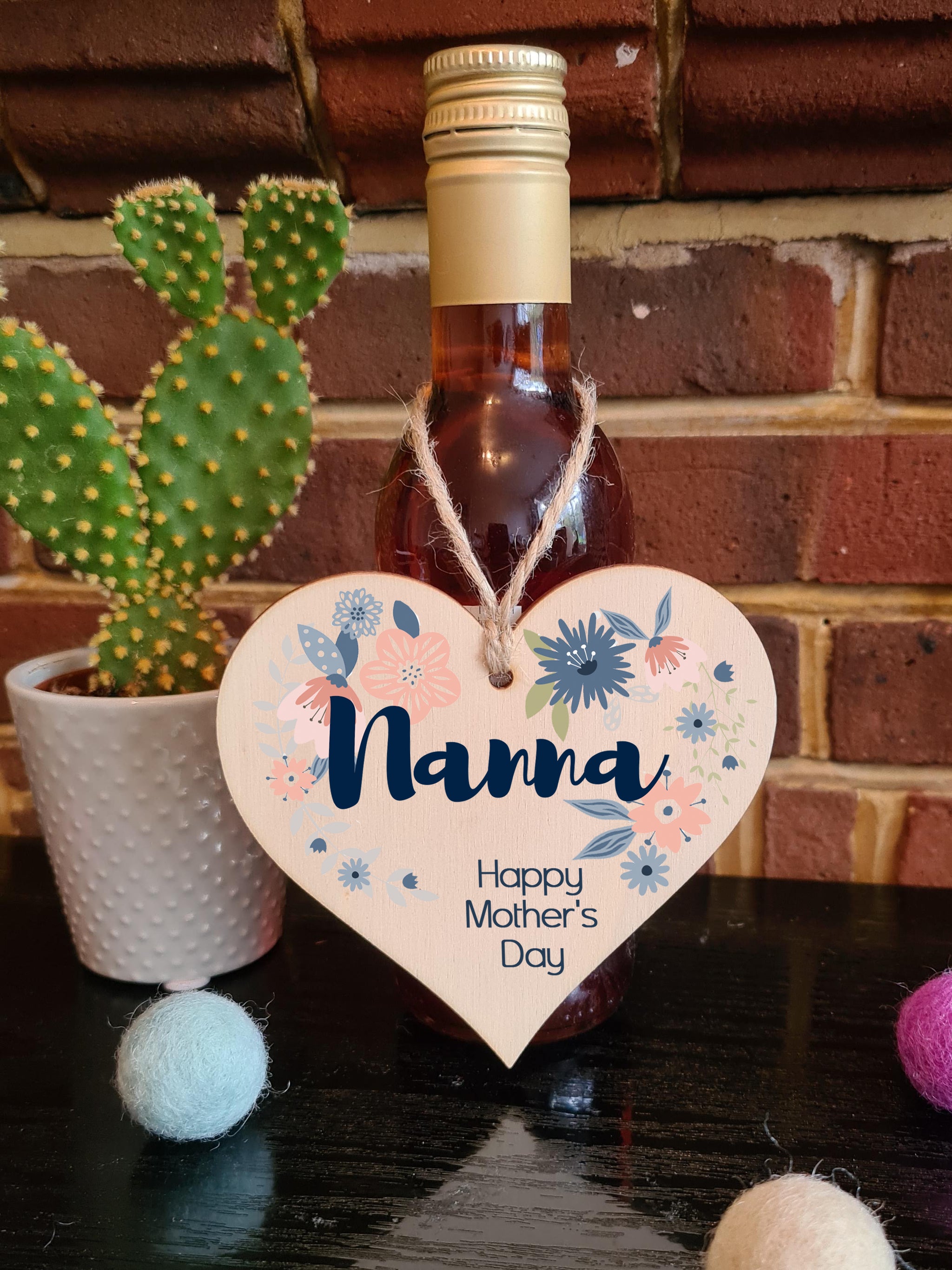 Handmade Wooden Hanging Heart Plaque Mother's Day Gift perfect for Nanna stylish floral celebration card alternative from grandchildren beautiful thoughtful keepsake