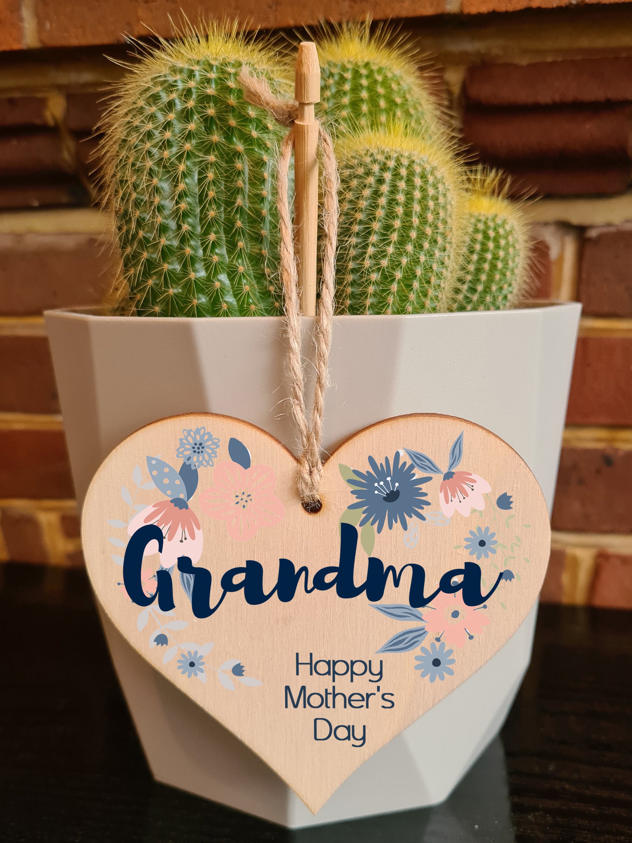 Handmade Wooden Hanging Heart Plaque Mother's Day Gift perfect for Grandma stylish floral celebration card alternative from grandchildren beautiful thoughtful keepsake