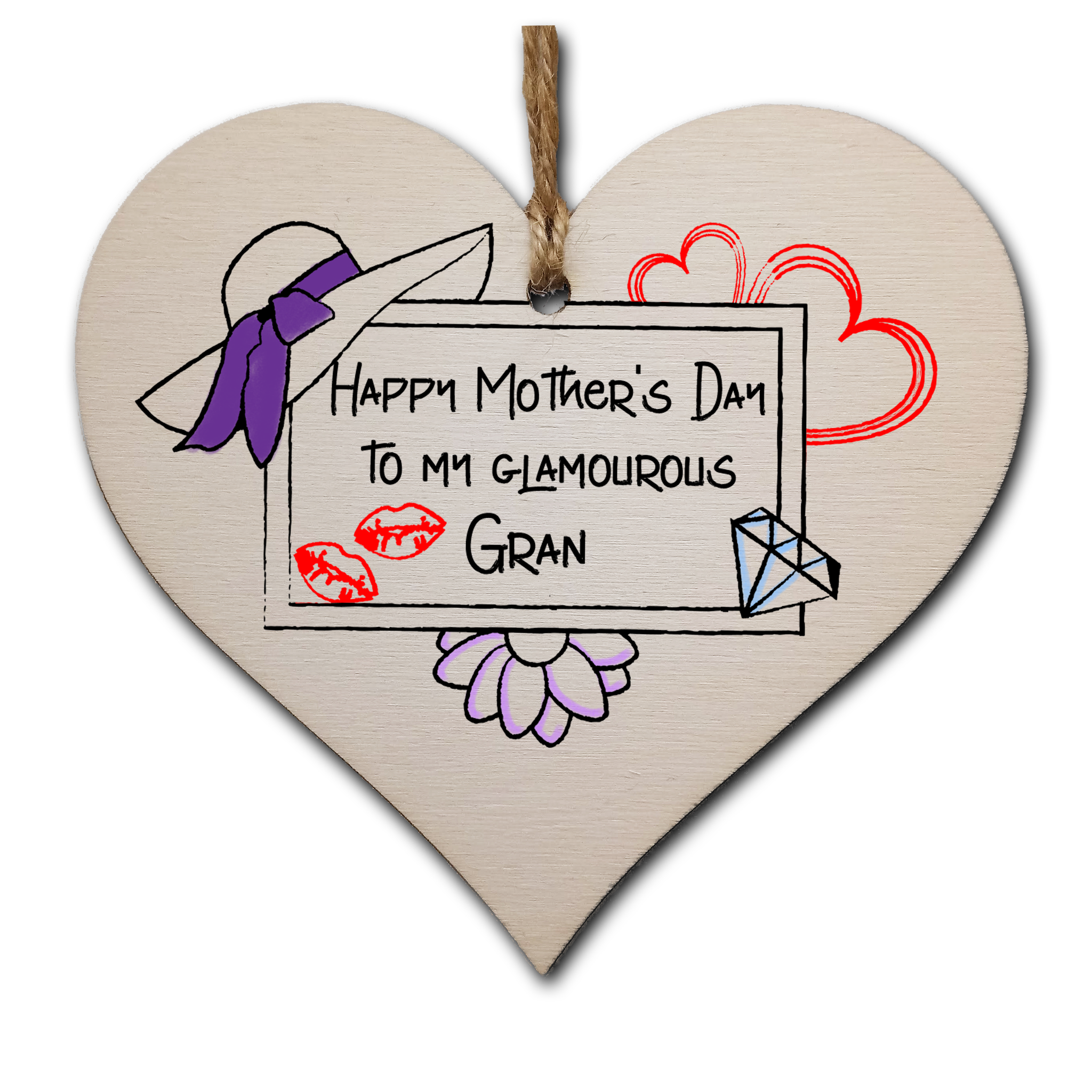 Handmade Wooden Hanging Heart Plaque Mother's Day Gift perfect for glamourous stylish Grans special keepsake card alternative from grandchildren wall hanger for special grandparent
