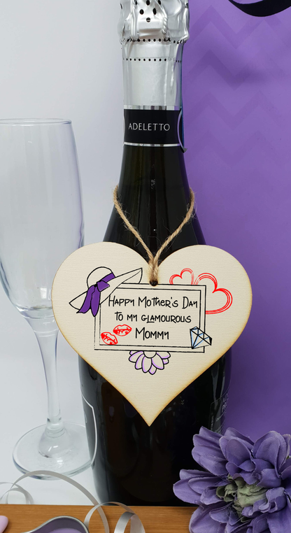Handmade Wooden Hanging Heart Plaque Mother's Day Gift perfect for glamourous stylish Mommys special keepsake card alternative from children wall hanger for special parent