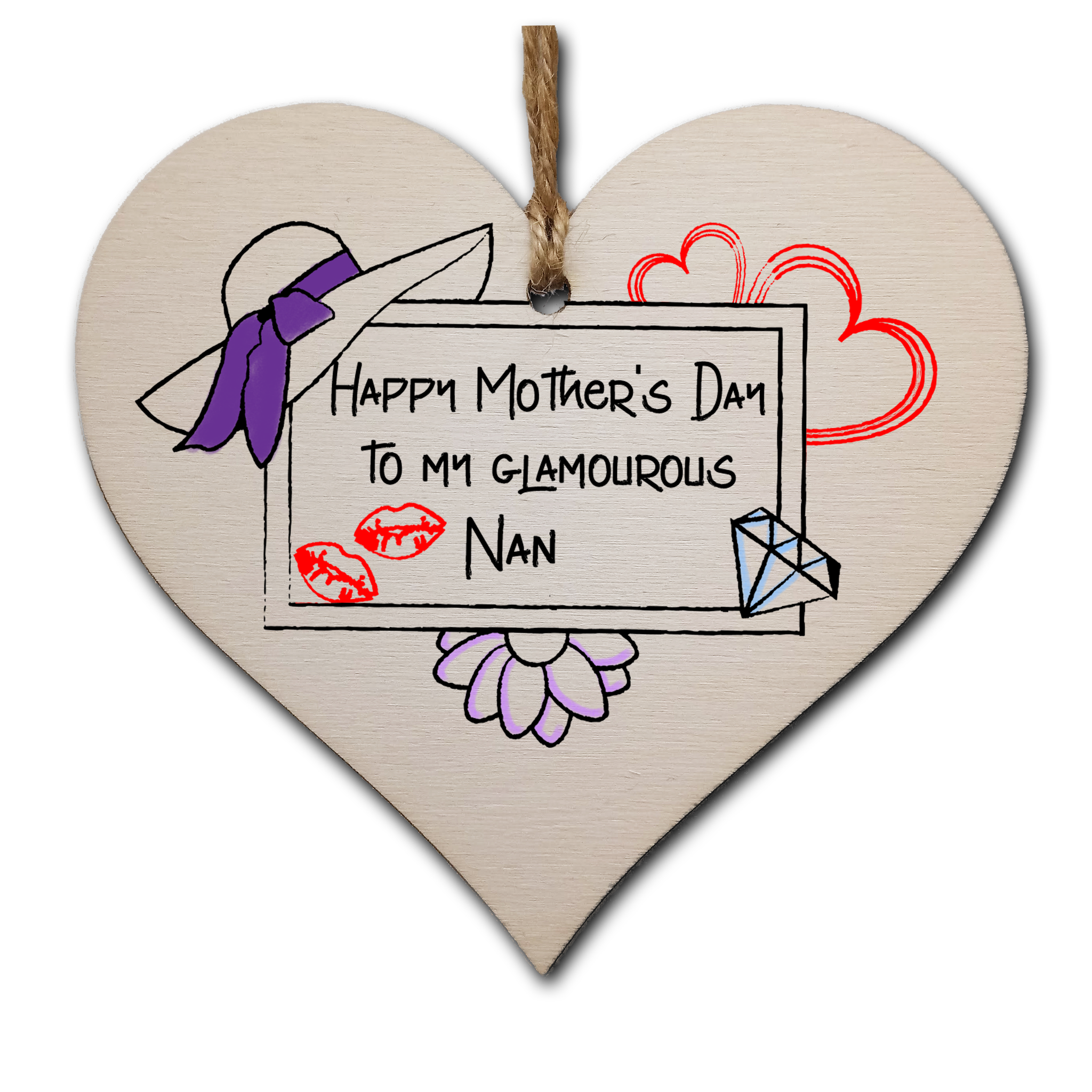 Handmade Wooden Hanging Heart Plaque Mother's Day Gift perfect for glamourous stylish Nans special keepsake card alternative from grandchildren wall hanger for special grandparent