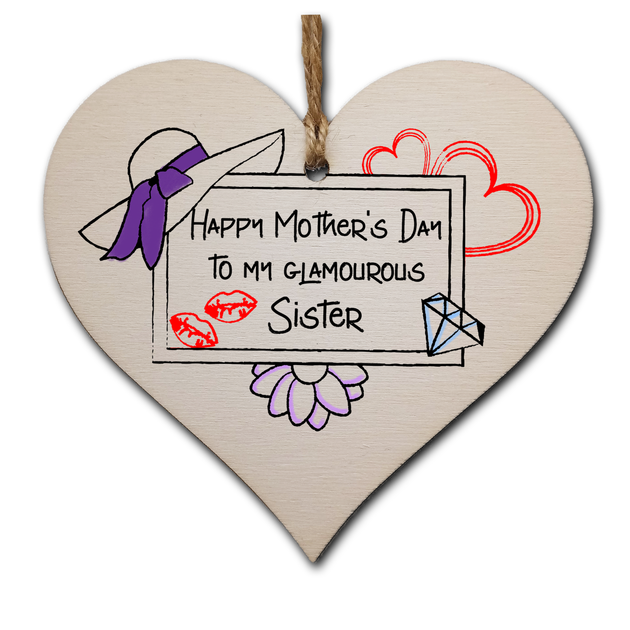 Handmade Wooden Hanging Heart Plaque Mother's Day Gift perfect for glamourous stylish Sisters special keepsake card alternative wall hanger for special sister