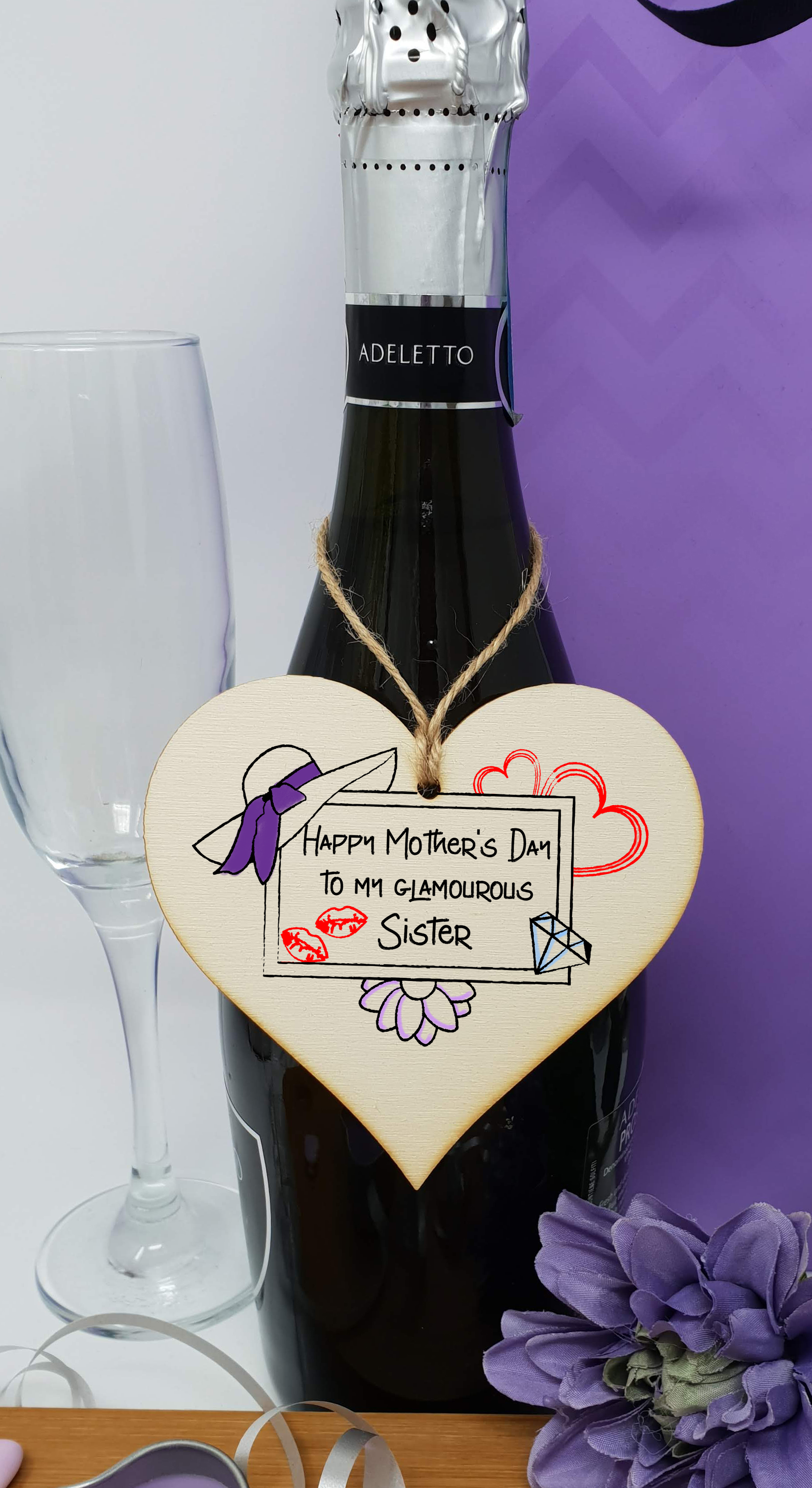 Handmade Wooden Hanging Heart Plaque Mother's Day Gift perfect for glamourous stylish Sisters special keepsake card alternative wall hanger for special sister