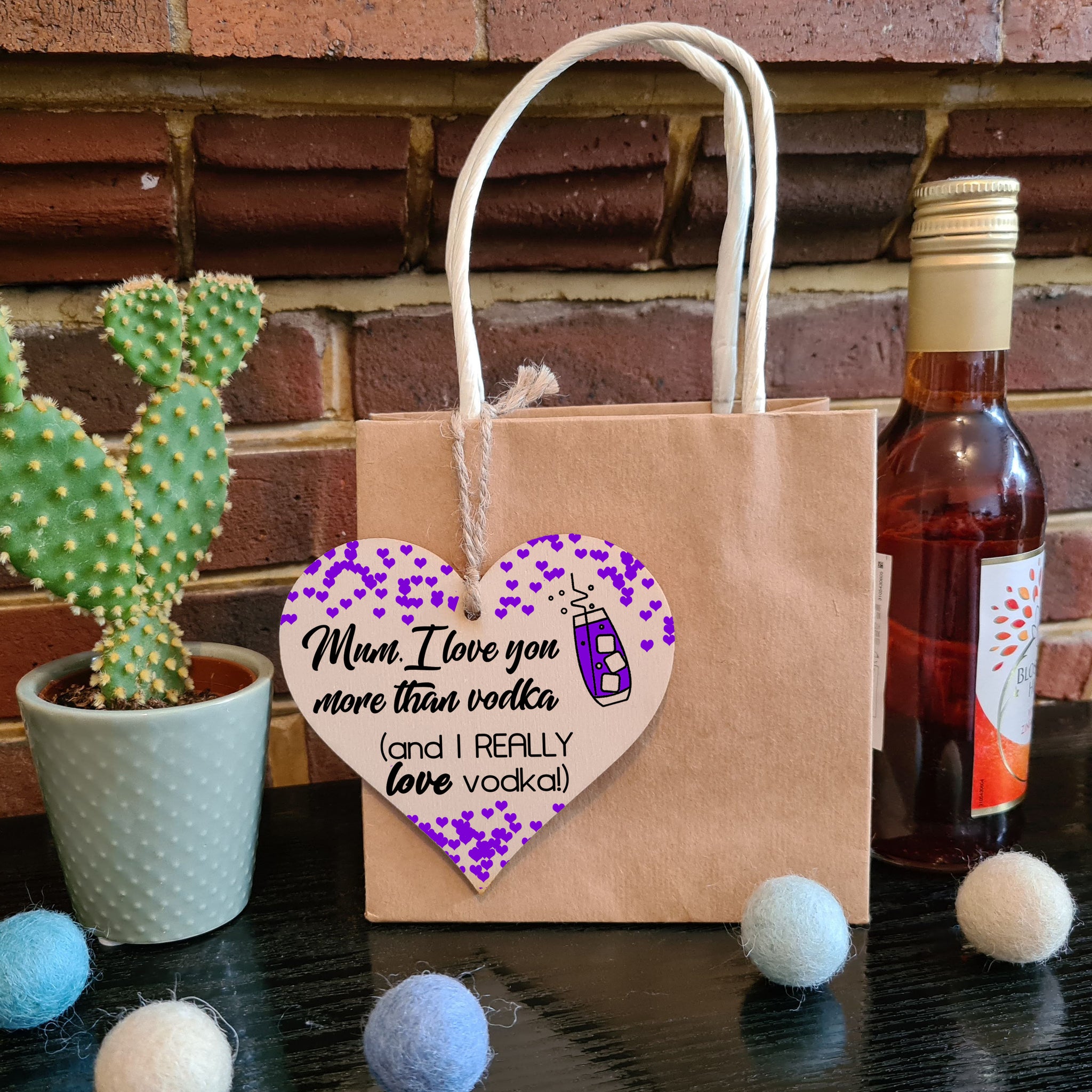 Handmade Wooden Hanging Heart Plaque Mother's Day Gift Mum I love you more than Vodka Really love Vodka novelty alcohol boozy funny keepsake wall hanger card alternative