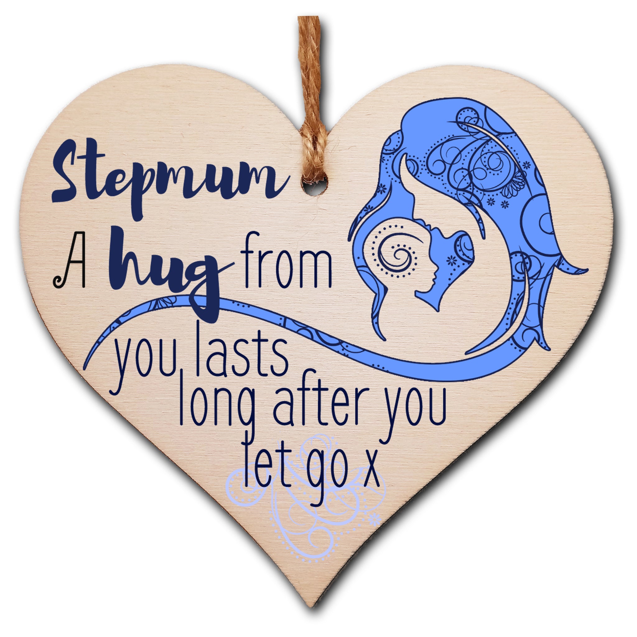 Handmade Wooden Hanging Heart Plaque Mother's Day Gift perfect for Stepmum loving thoughtful special keepsake A hug from you lasts long after you let go card alternative from stepkids wall hanger