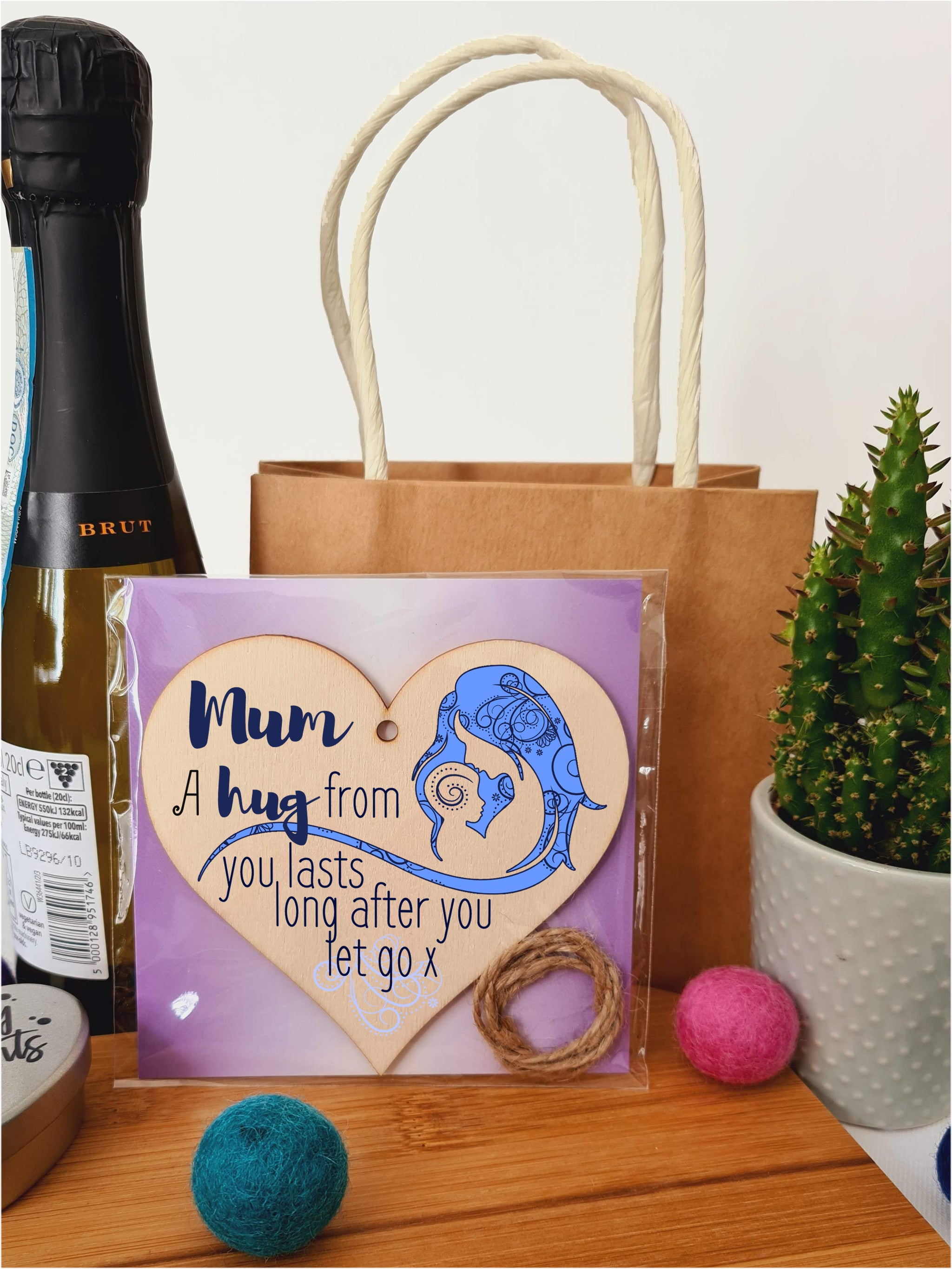 Handmade Wooden Hanging Heart Plaque Mother's Day Gift perfect for Mum loving thoughtful special keepsake A hug from you lasts long after you let go card alternative from kids wall hanger