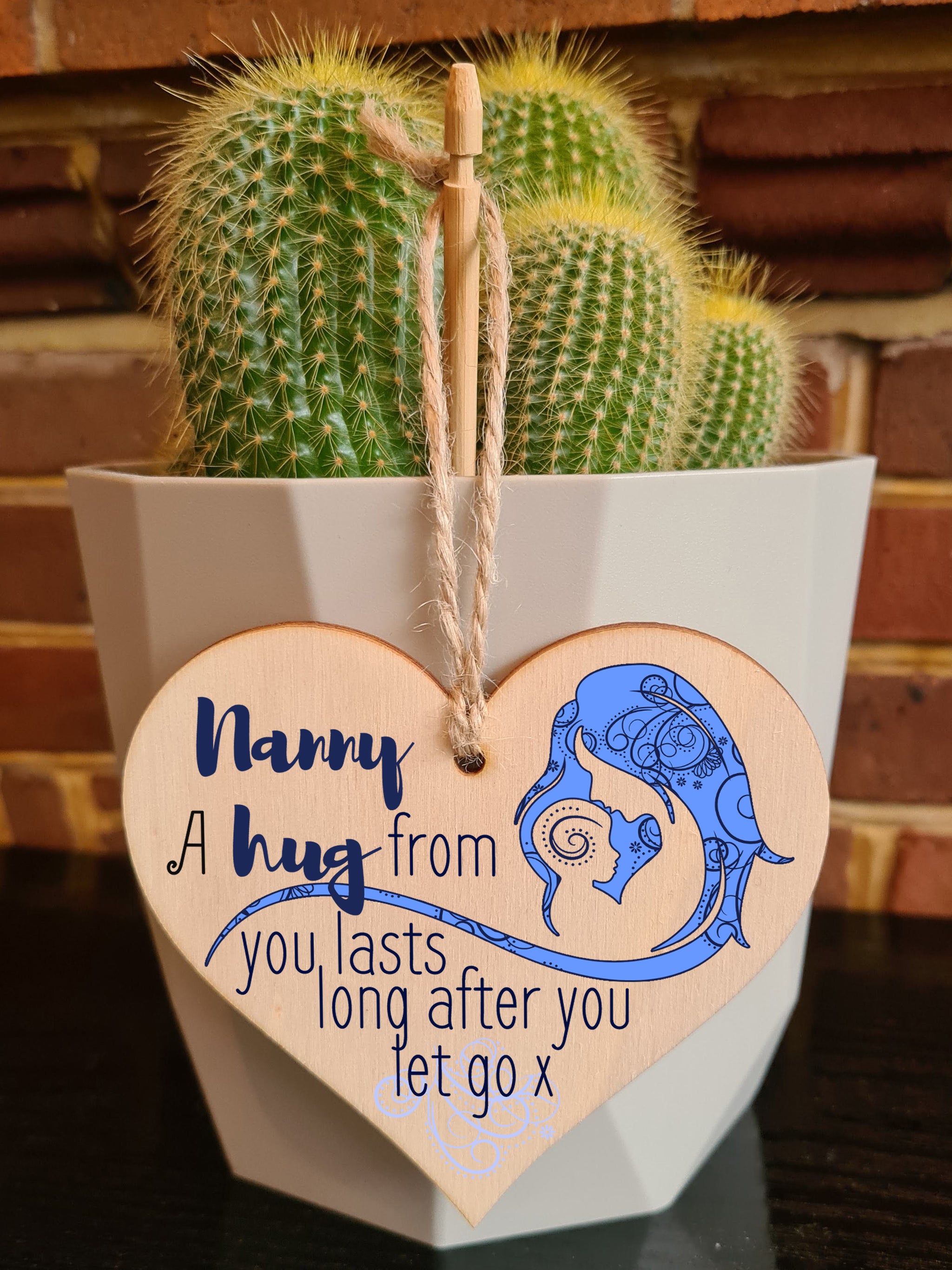 Handmade Wooden Hanging Heart Plaque Mother's Day Gift perfect for Nanny loving thoughtful special keepsake A hug from you lasts long after you let go card alternative from grandchildren wall hanger