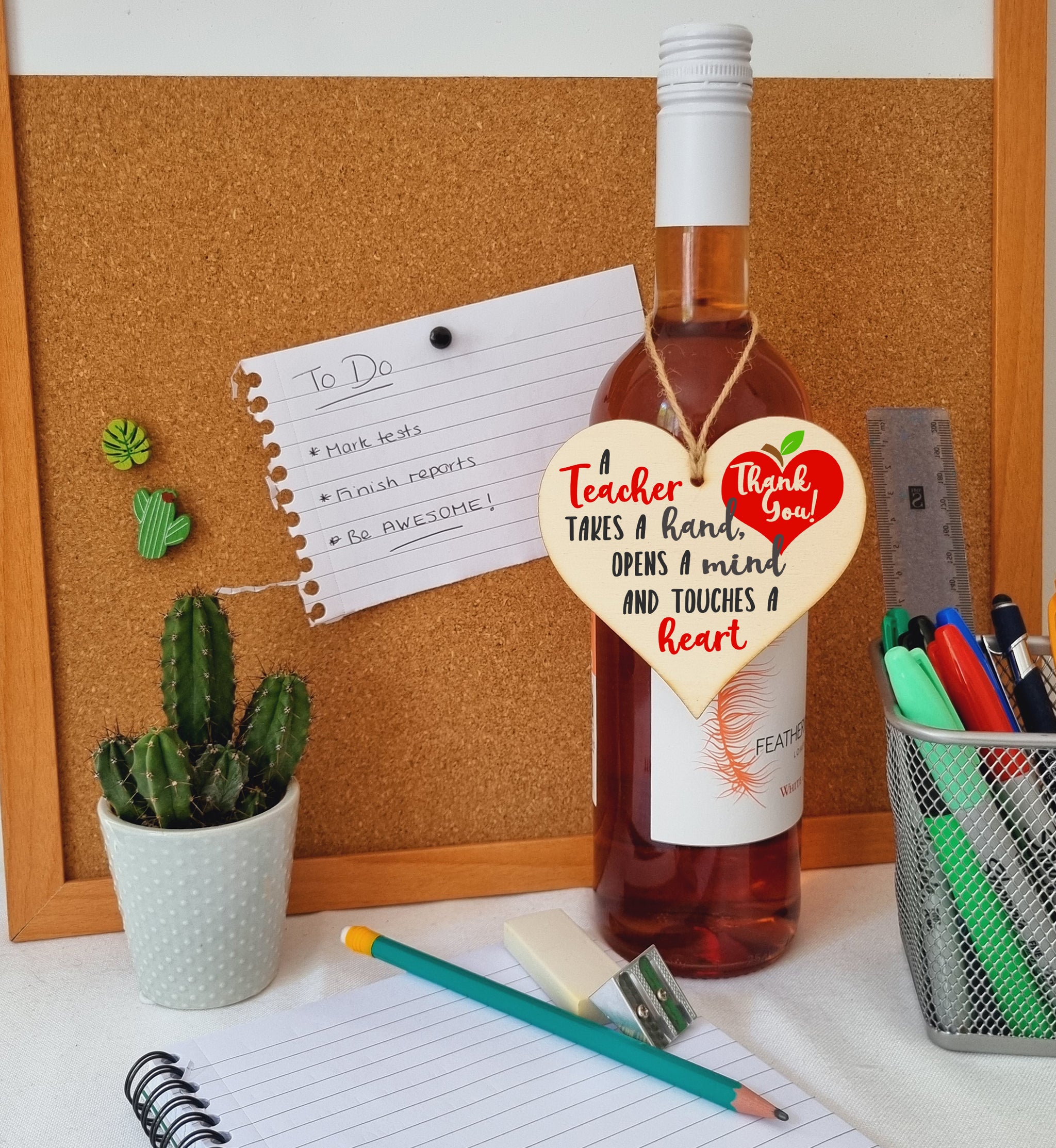 Teacher Takes a Hand Opens a Mind Touches a Heart Hanging Heart Wooden Decoration End of Term Gift Card Alternative