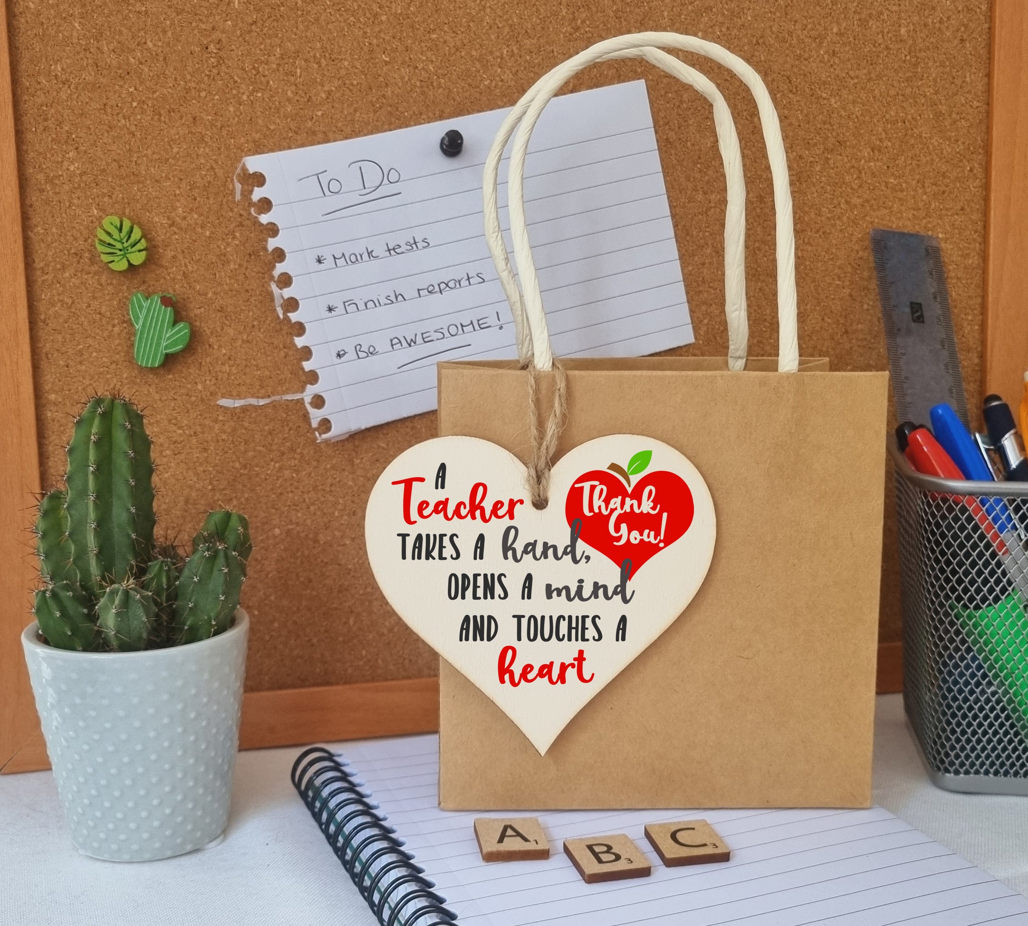 Teacher Takes a Hand Opens a Mind Touches a Heart Hanging Heart Wooden Decoration End of Term Gift Card Alternative