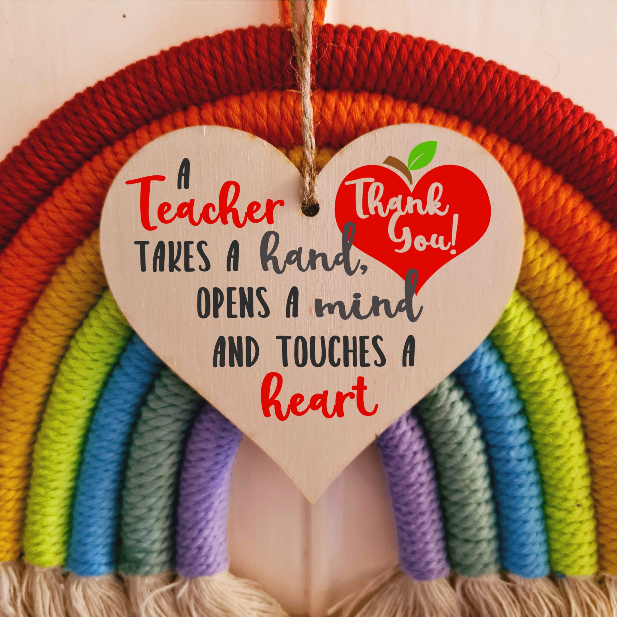 Teacher Takes a Hand Opens a Mind Touches a Heart Hanging Heart Wooden Decoration End of Term Gift Card Alternative