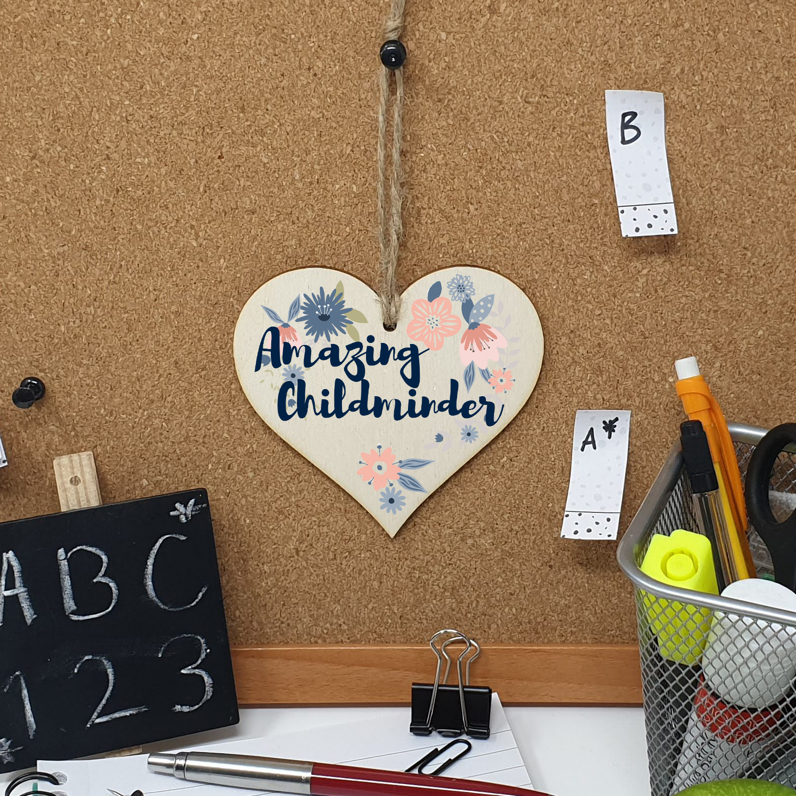 Handmade Wooden Hanging Heart Plaque Gift Amazing Childminder Thank You Special Someone Floral Style Present from child