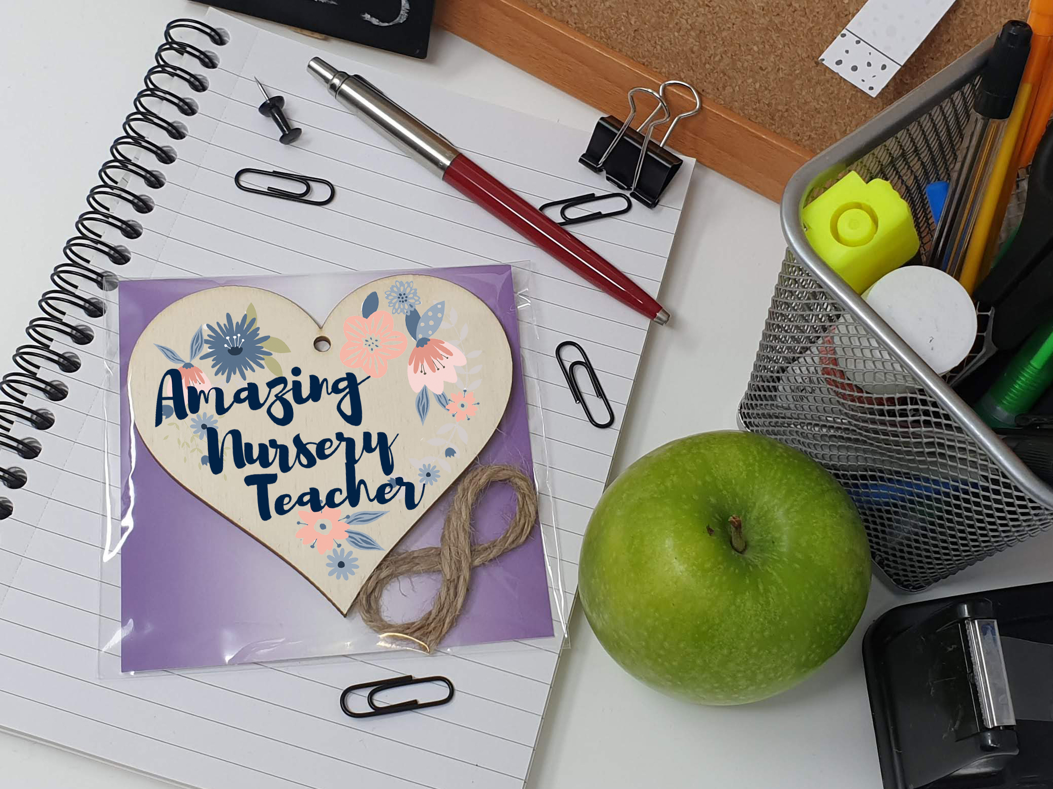 Handmade Wooden Hanging Heart Plaque Gift Amazing Nursery Teacher Thank You Special Someone Floral Style Present from child