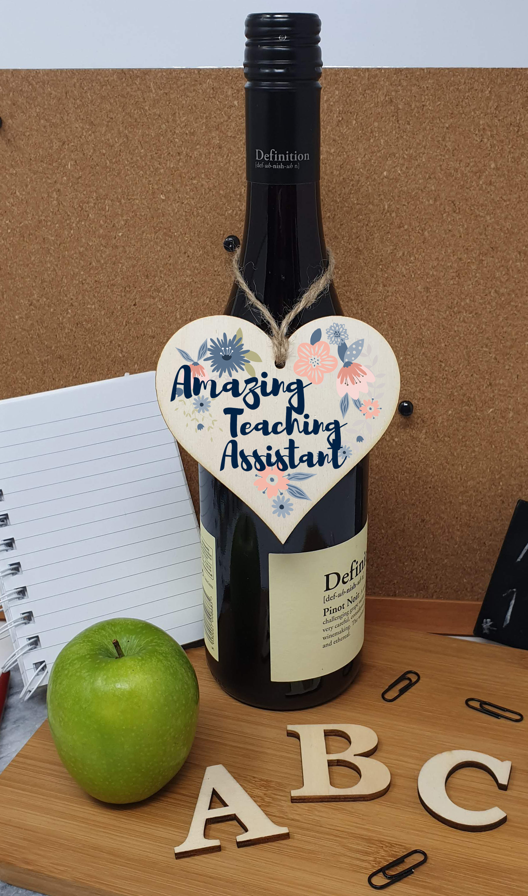 Handmade Wooden Hanging Heart Plaque Gift Amazing Teaching Assistant Thank You Special Someone Floral Style Present from child