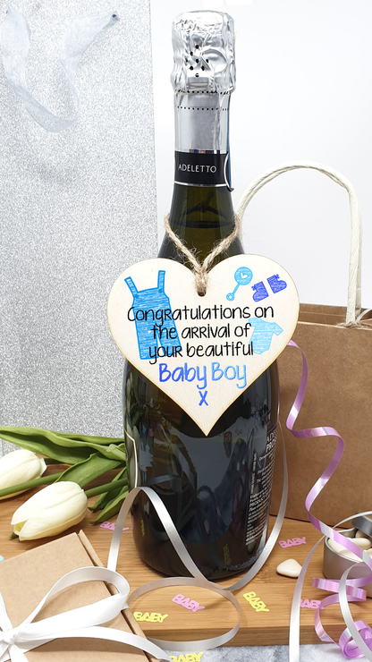 Handmade Wooden Hanging Heart Plaque Gift Congratulations on the arrival of your beautiful baby boy new baby present new parents blue nursery wall decoration crayon style