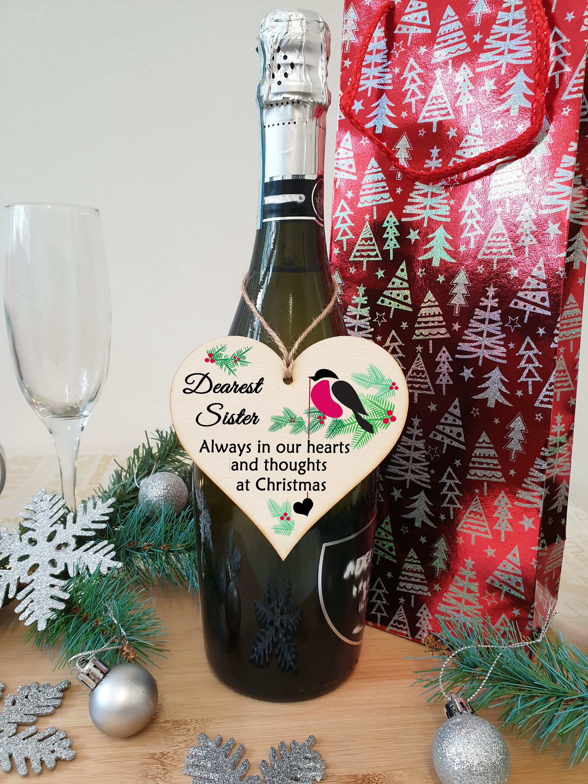 Handmade Wooden Christmas Hanging Heart Plaque Gift Always in our hearts and thoughts at Xmas lost loved ones tree decoration rememberance sentimental present