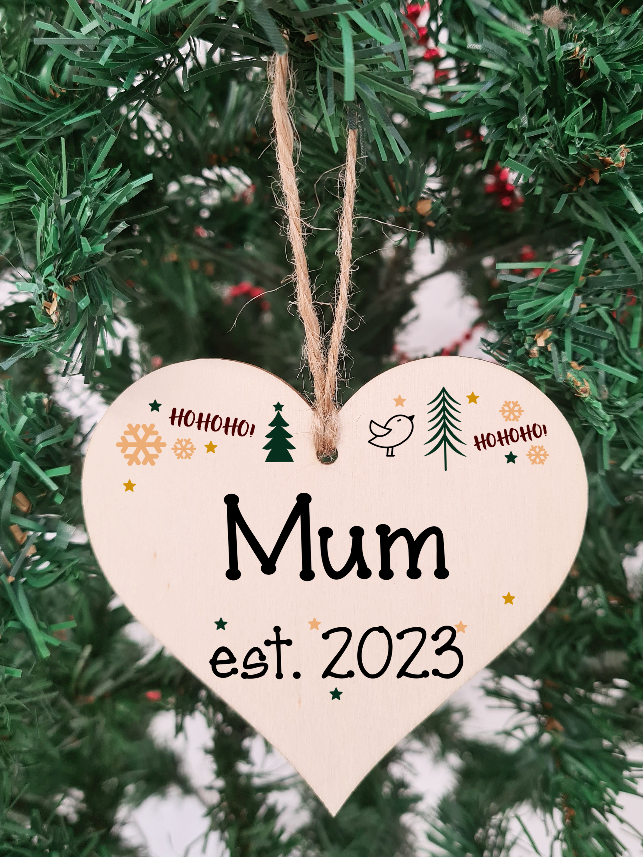 Handmade Christmas Hanging Wooden Heart Plaque Decoration Gift perfect mums parents newborns 2022