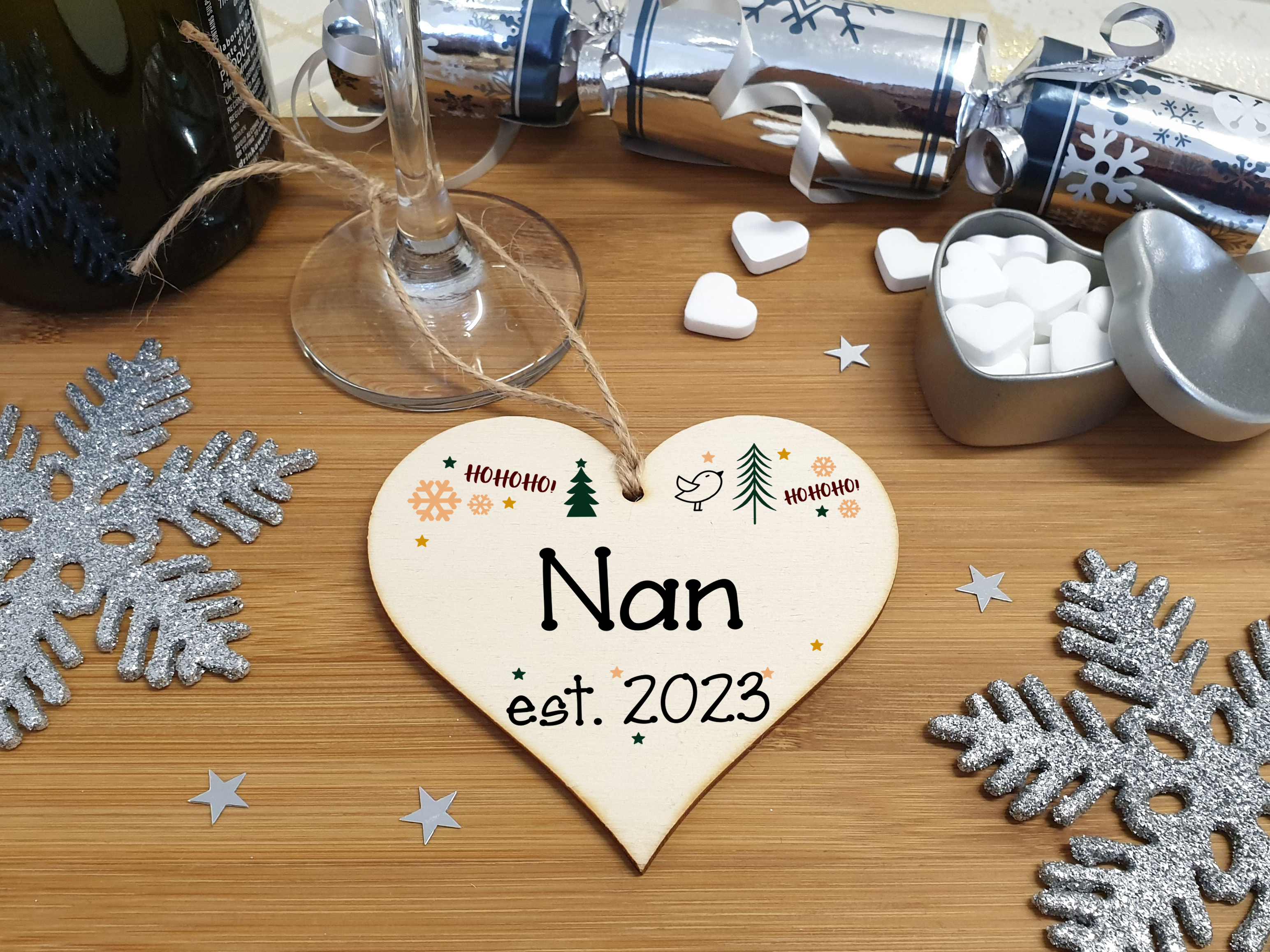 Handmade Christmas Hanging Wooden Heart Plaque Decoration Gift perfect nans grandparents newborns 2022