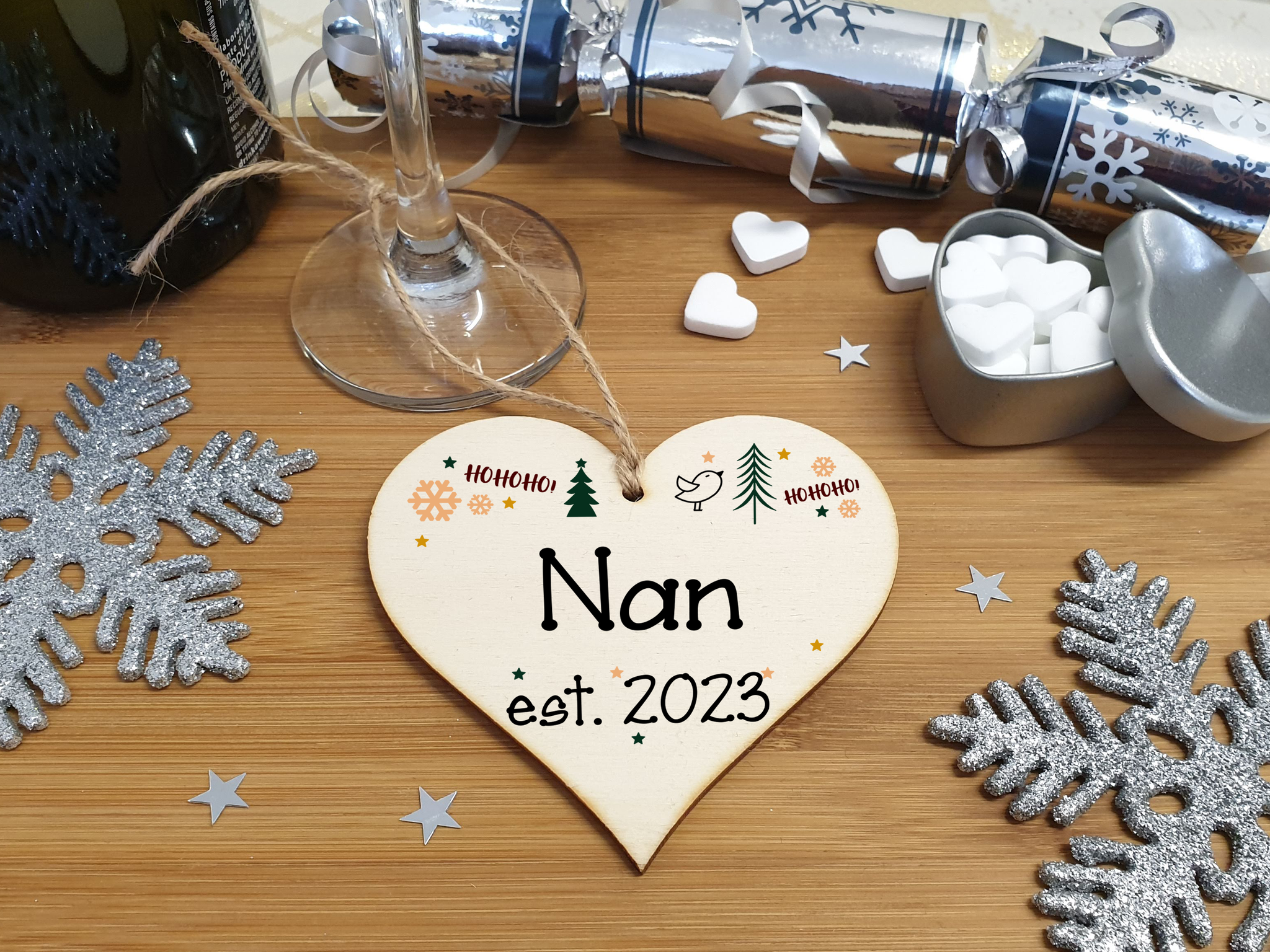 Handmade Christmas Hanging Wooden Heart Plaque Decoration Gift perfect nans grandparents newborns 2022