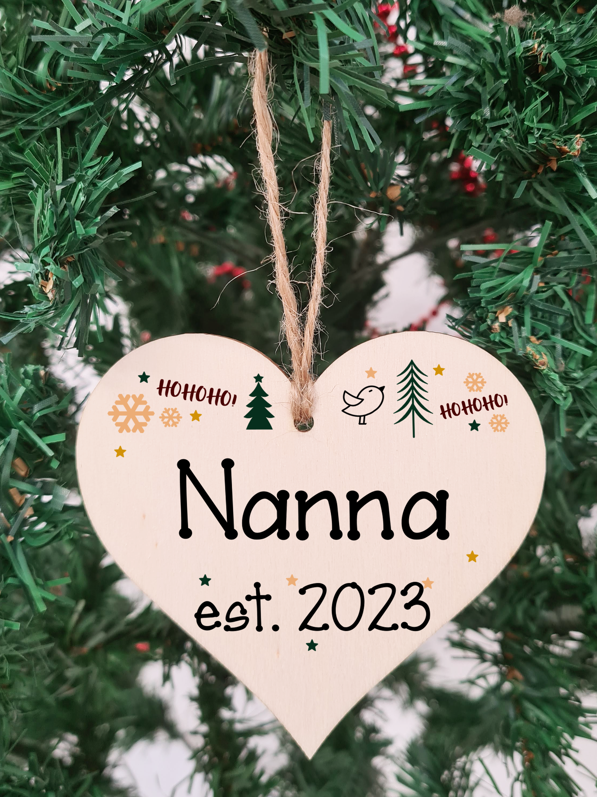Handmade Christmas Hanging Wooden Heart Plaque Decoration Gift perfect nannas grandparents newborns 2022