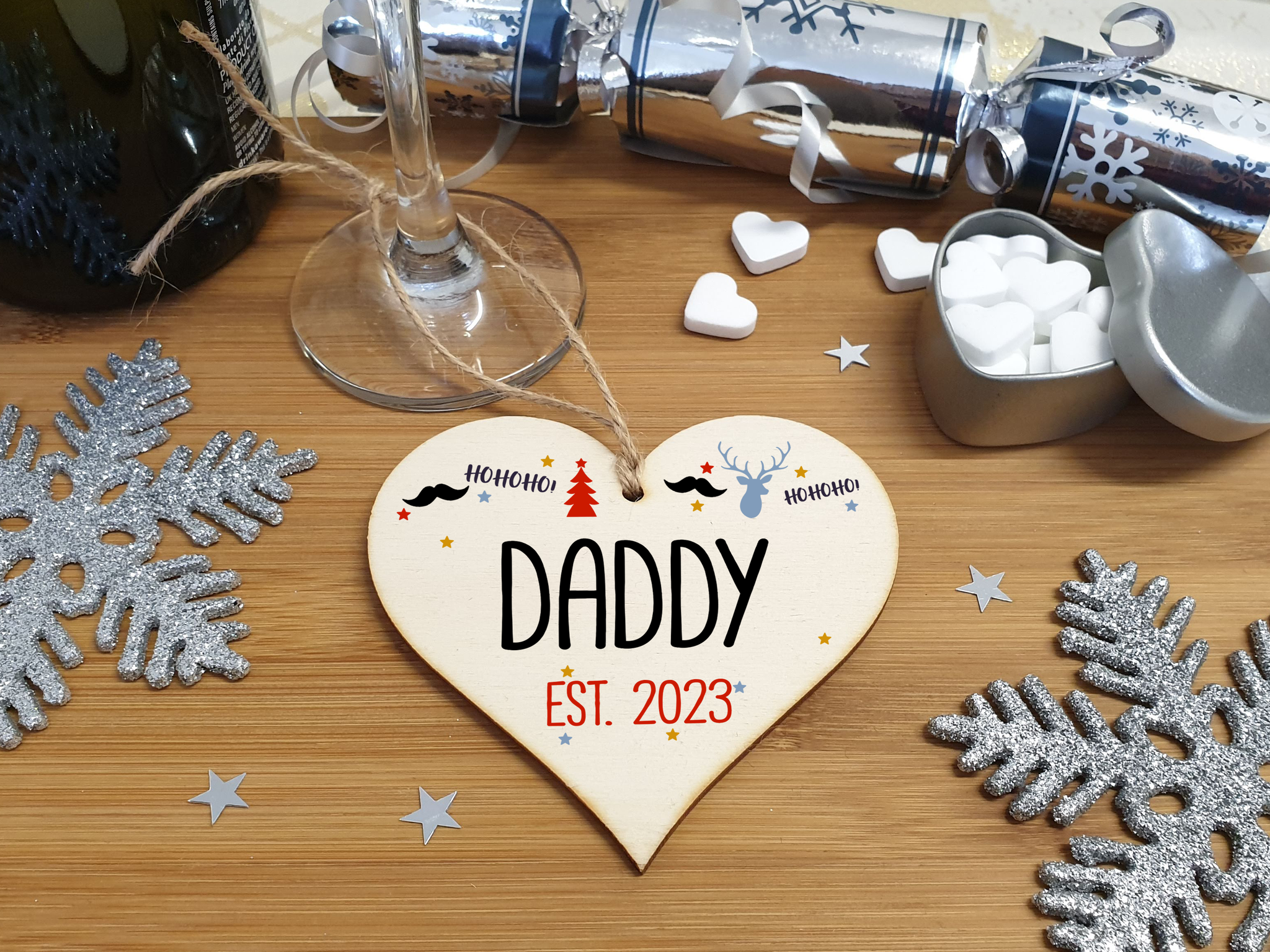 Handmade Christmas Hanging Wooden Heart Plaque Decoration Gift perfect for new dads fathers parents newborns 2022