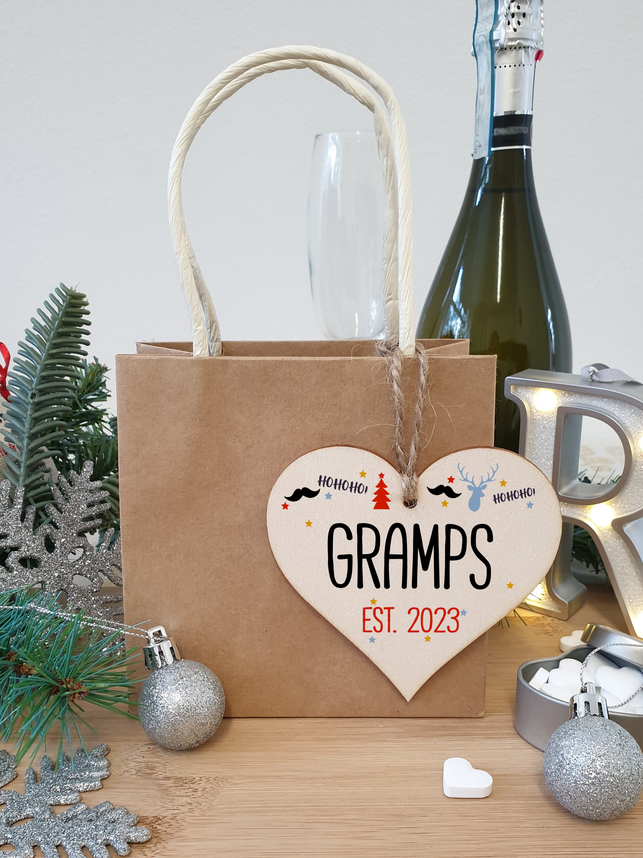 Handmade Christmas Hanging Wooden Heart Plaque Decoration Gift perfect gramps grandparents newborns 2022